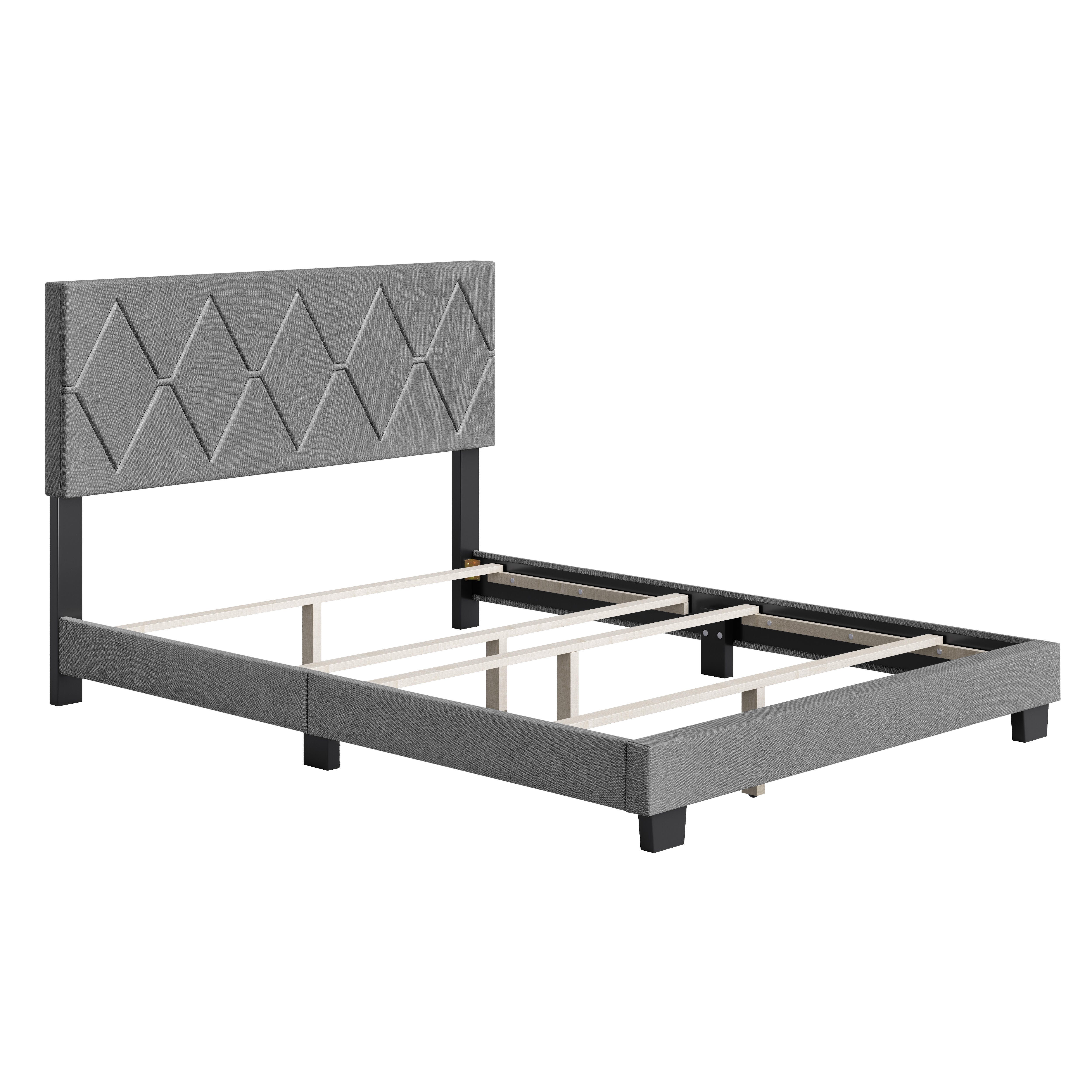 Destry King Upholstered Linen Platform Bed, Gray, large