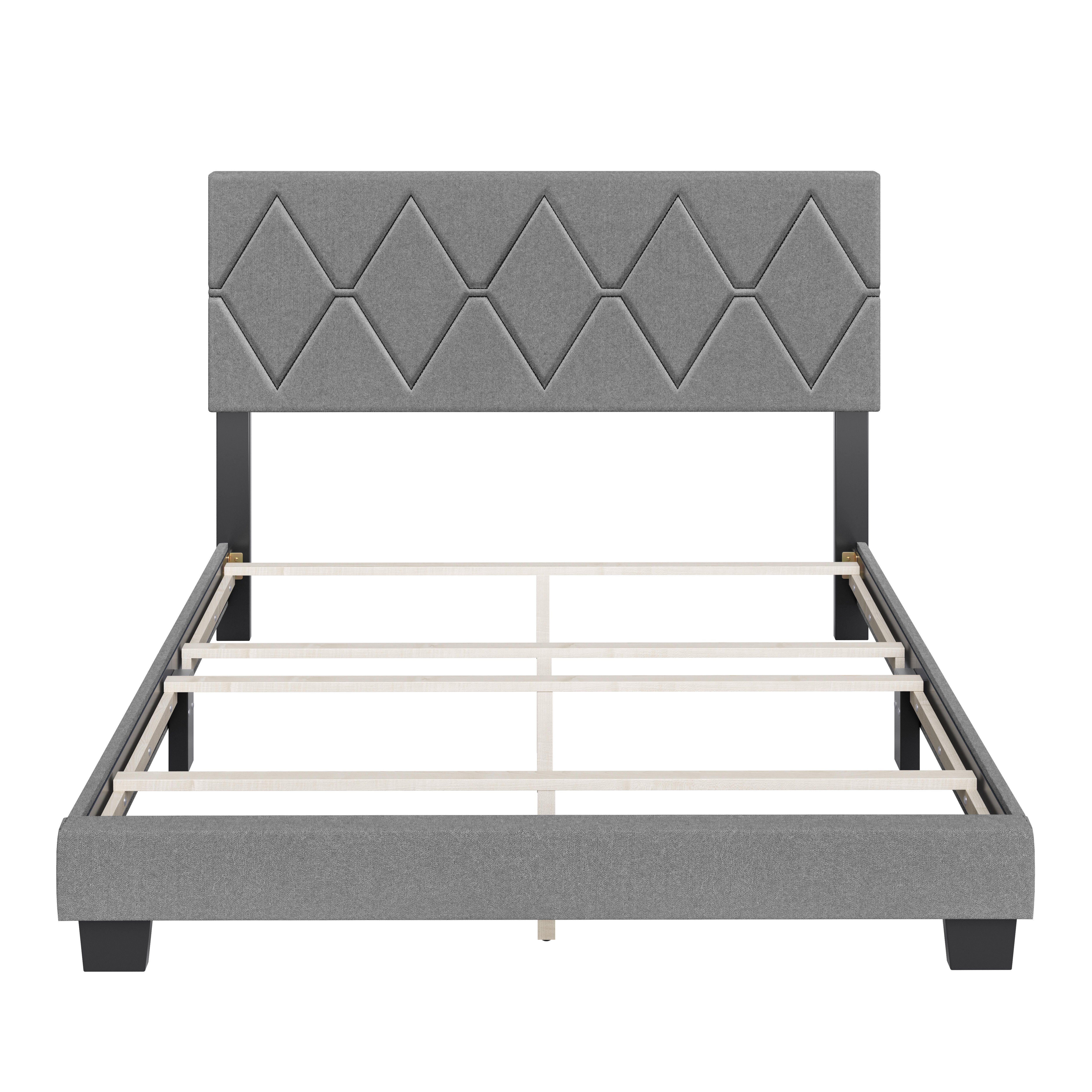 Destry King Upholstered Linen Platform Bed, Gray, large