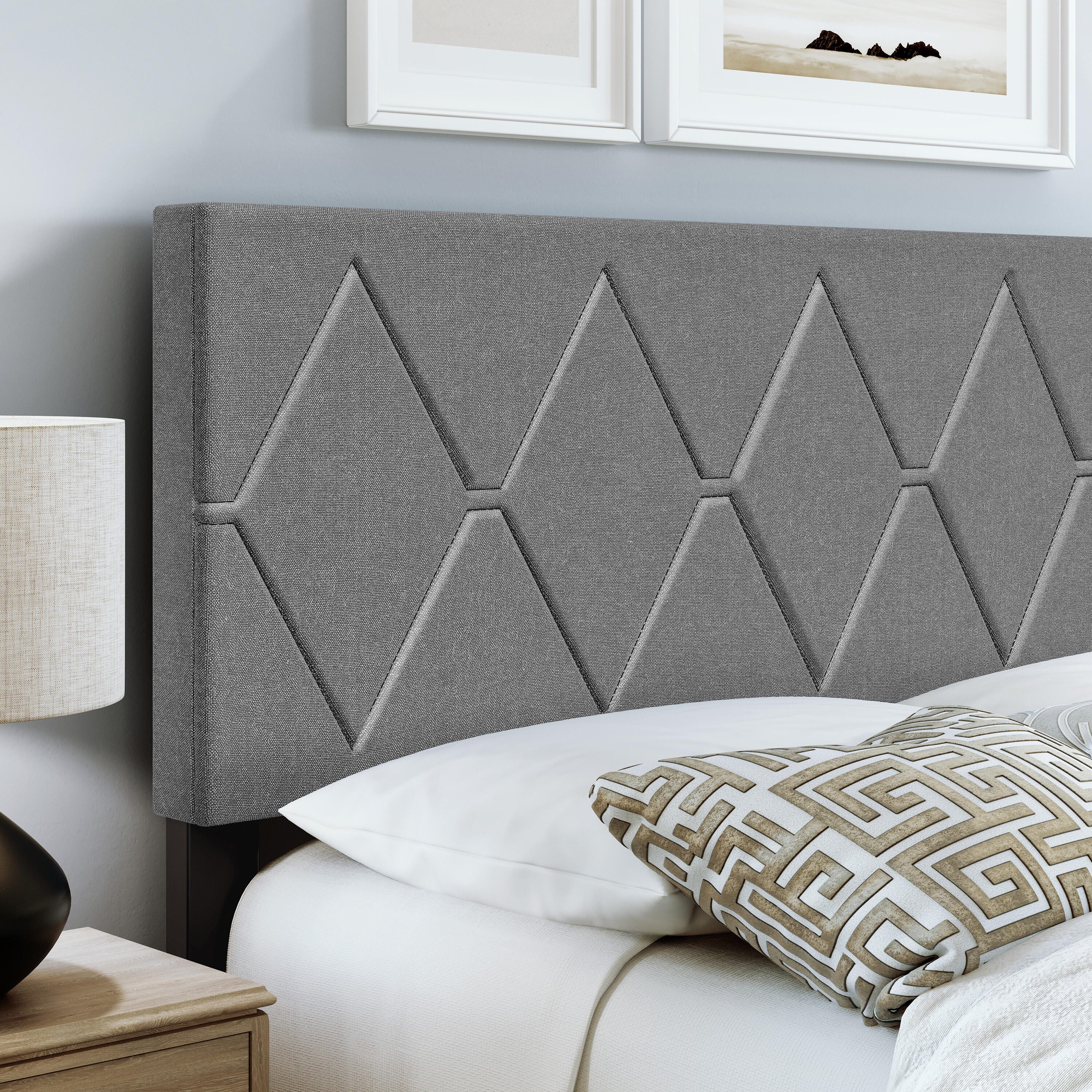 Destry Queen Upholstered Linen Platform Bed, Gray, large