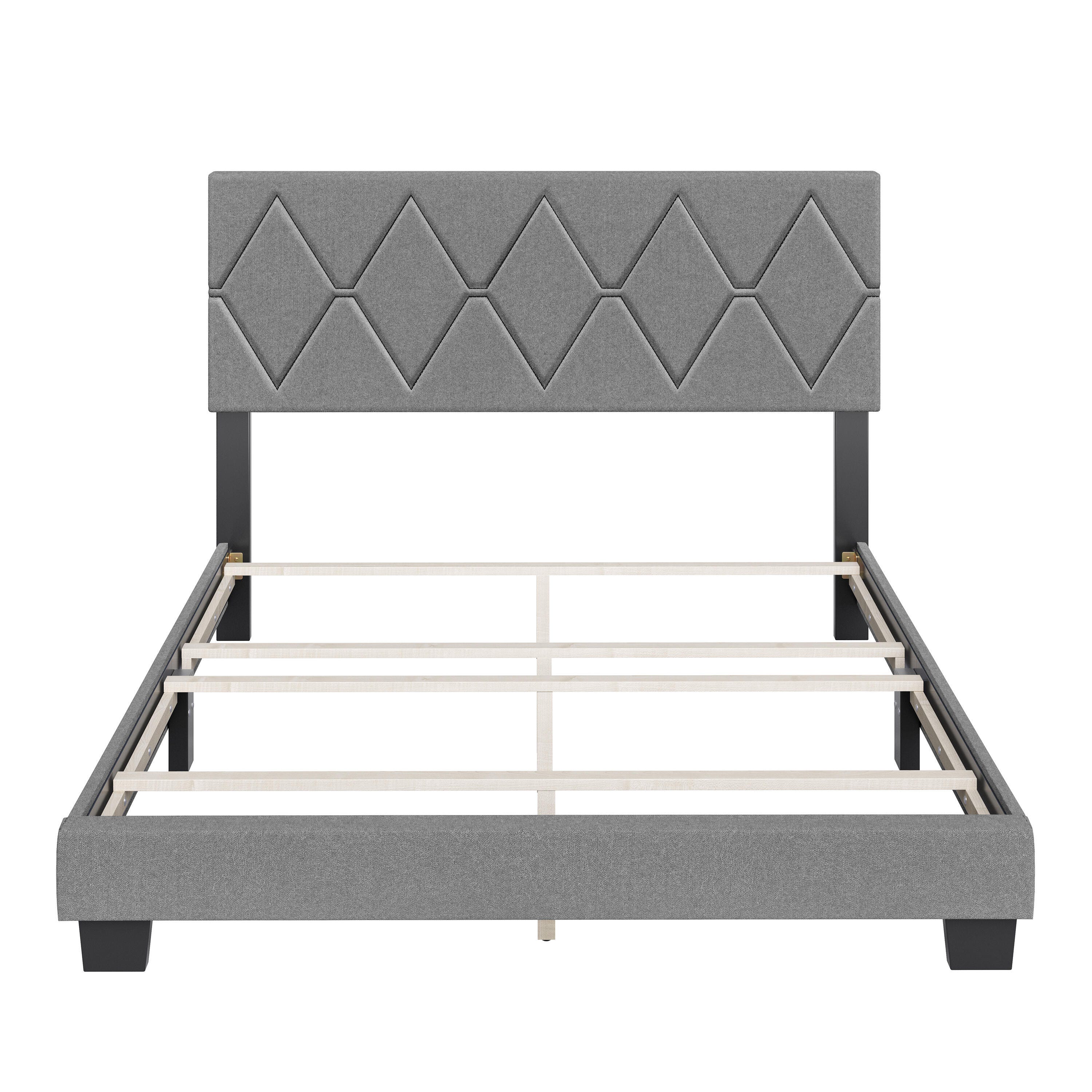 Destry Queen Upholstered Linen Platform Bed, Gray, large