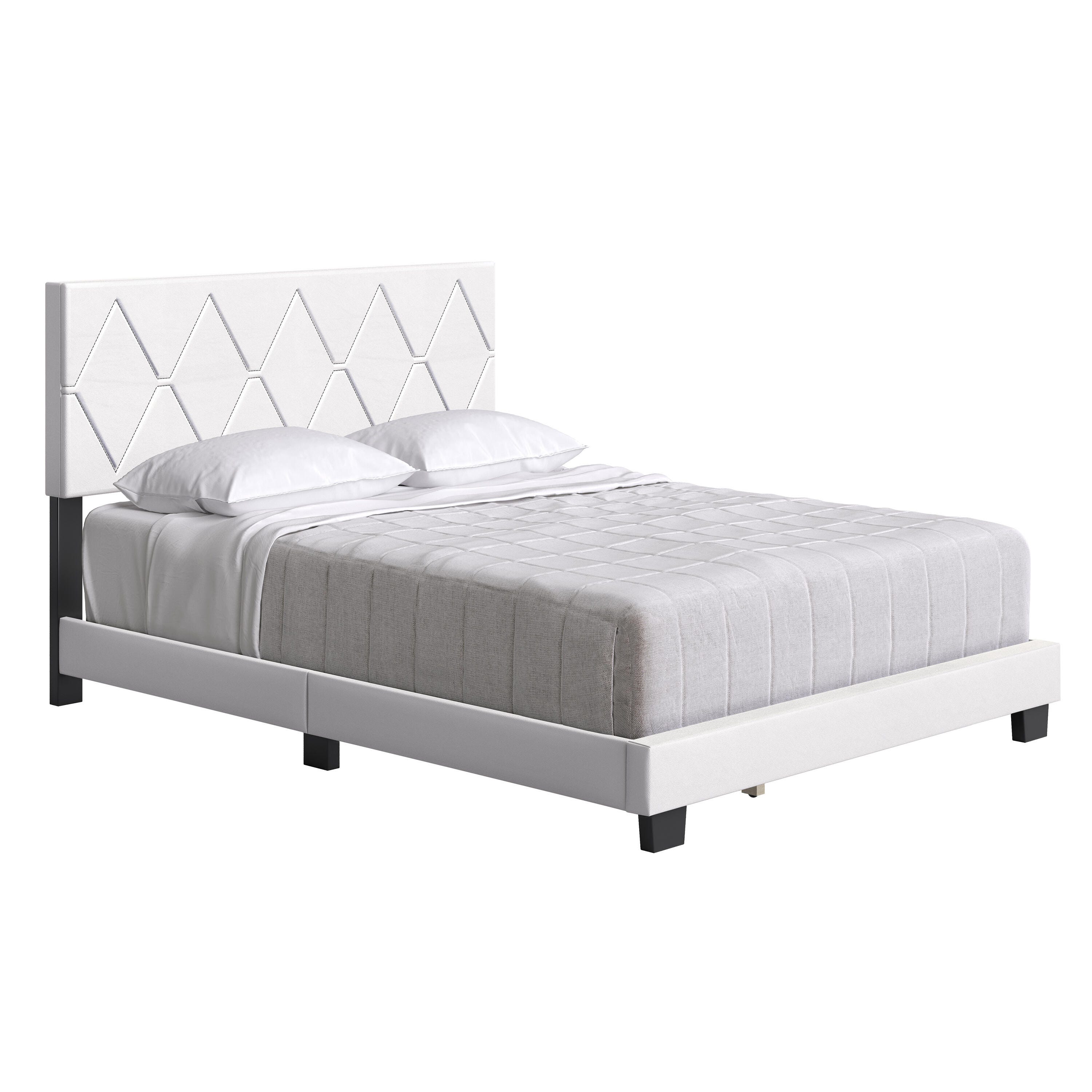 Destry Queen Upholstered Faux Leather Platform Bed, White, large