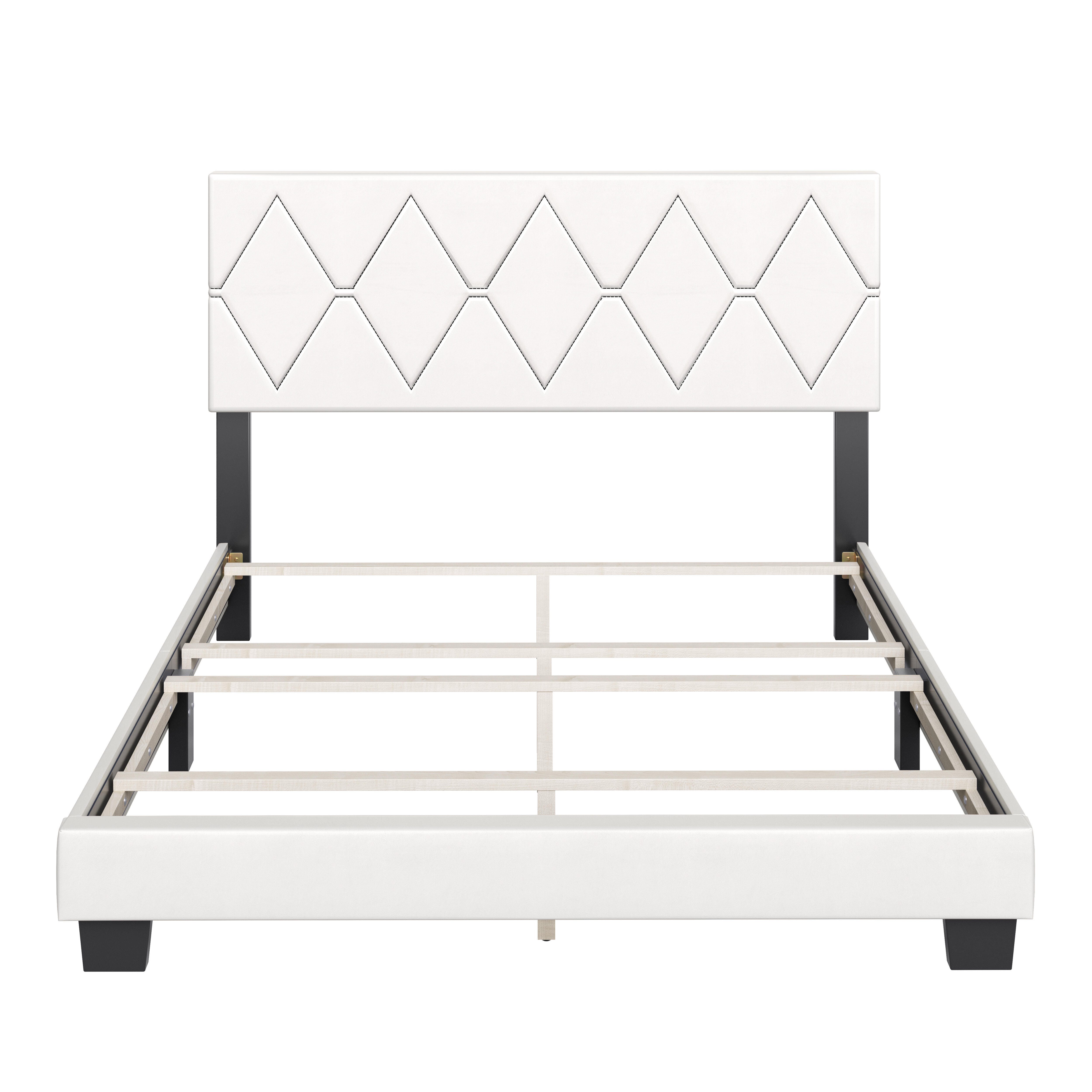Destry Queen Upholstered Faux Leather Platform Bed, White, large