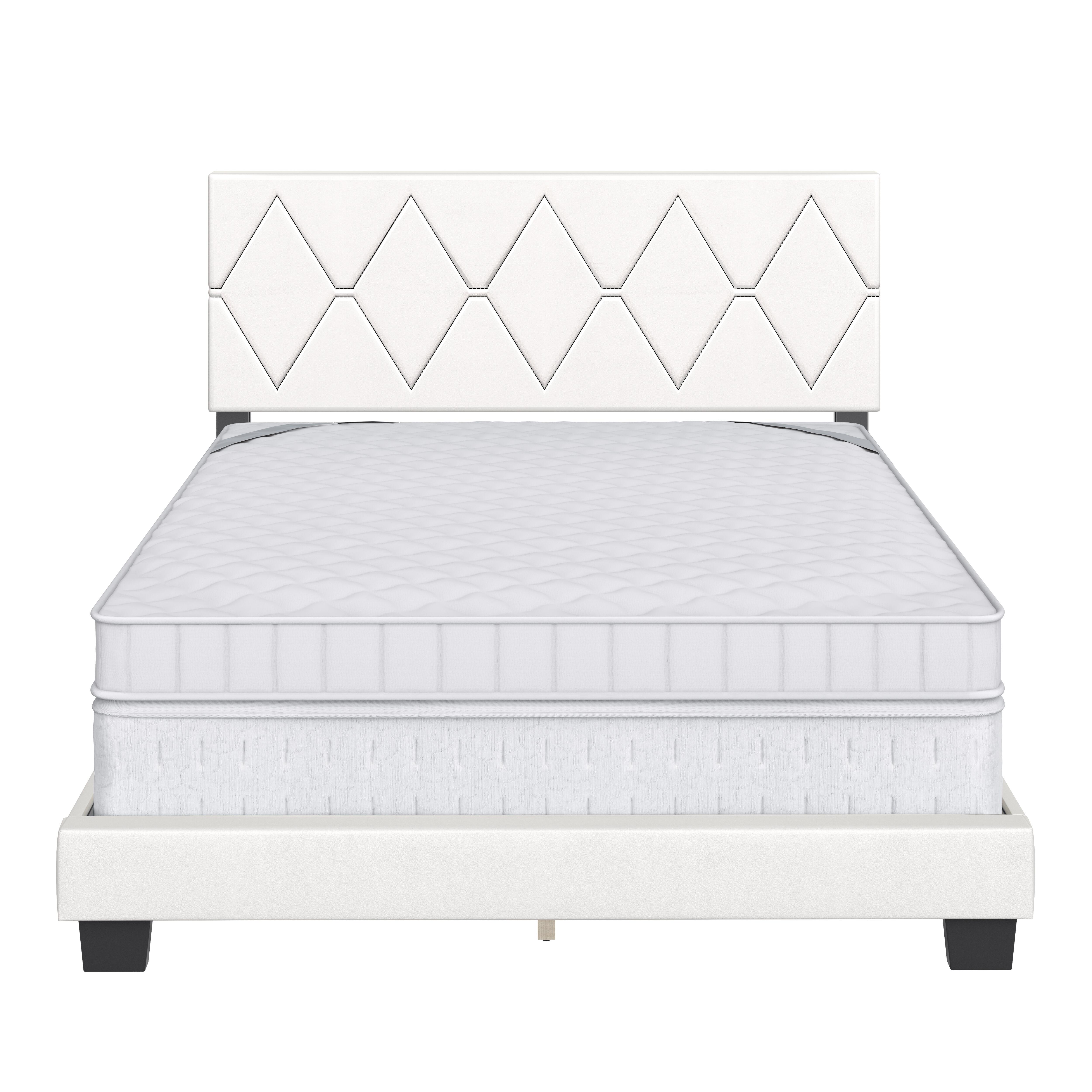 Destry Queen Upholstered Faux Leather Platform Bed, White, large