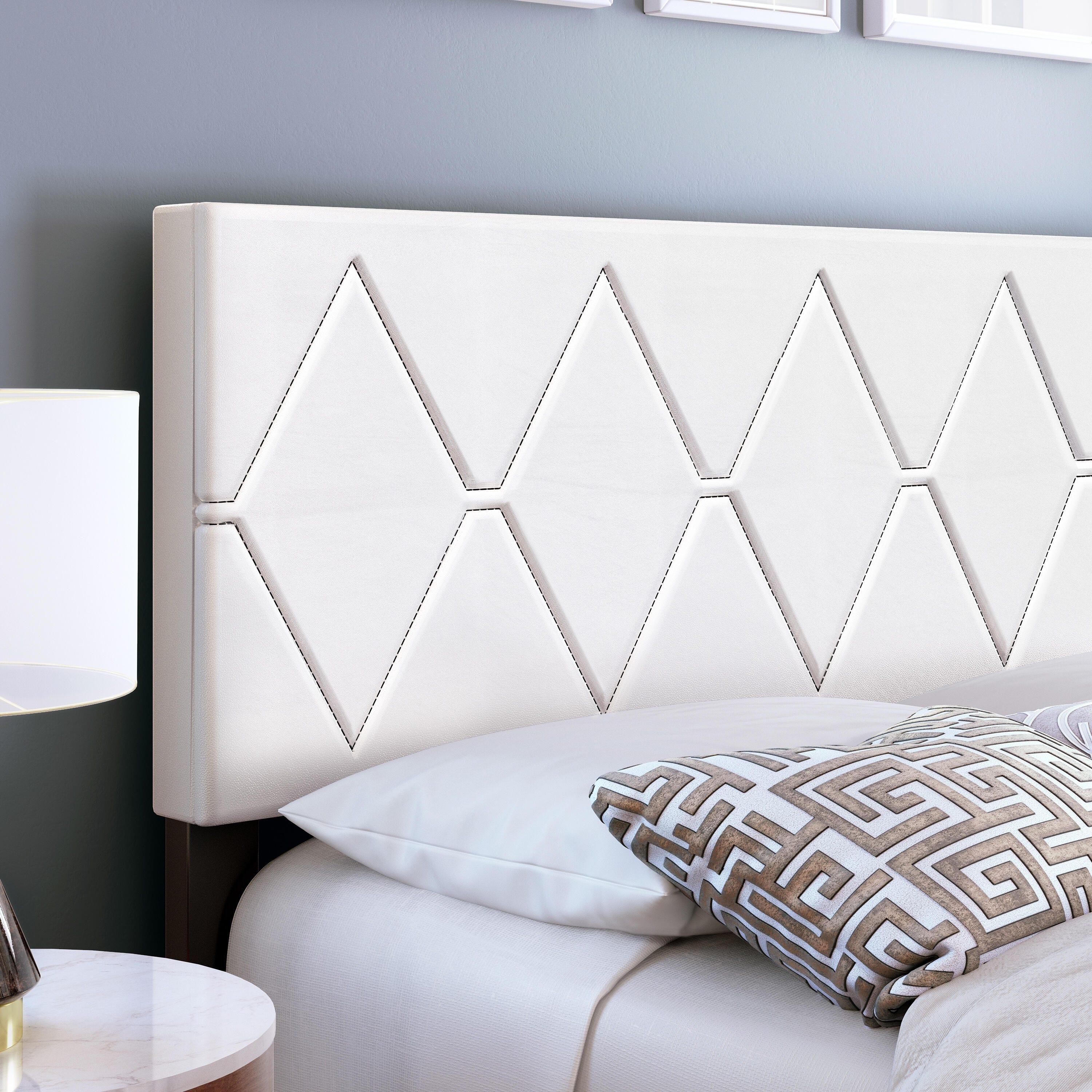 Destry Queen Upholstered Faux Leather Platform Bed, White, large