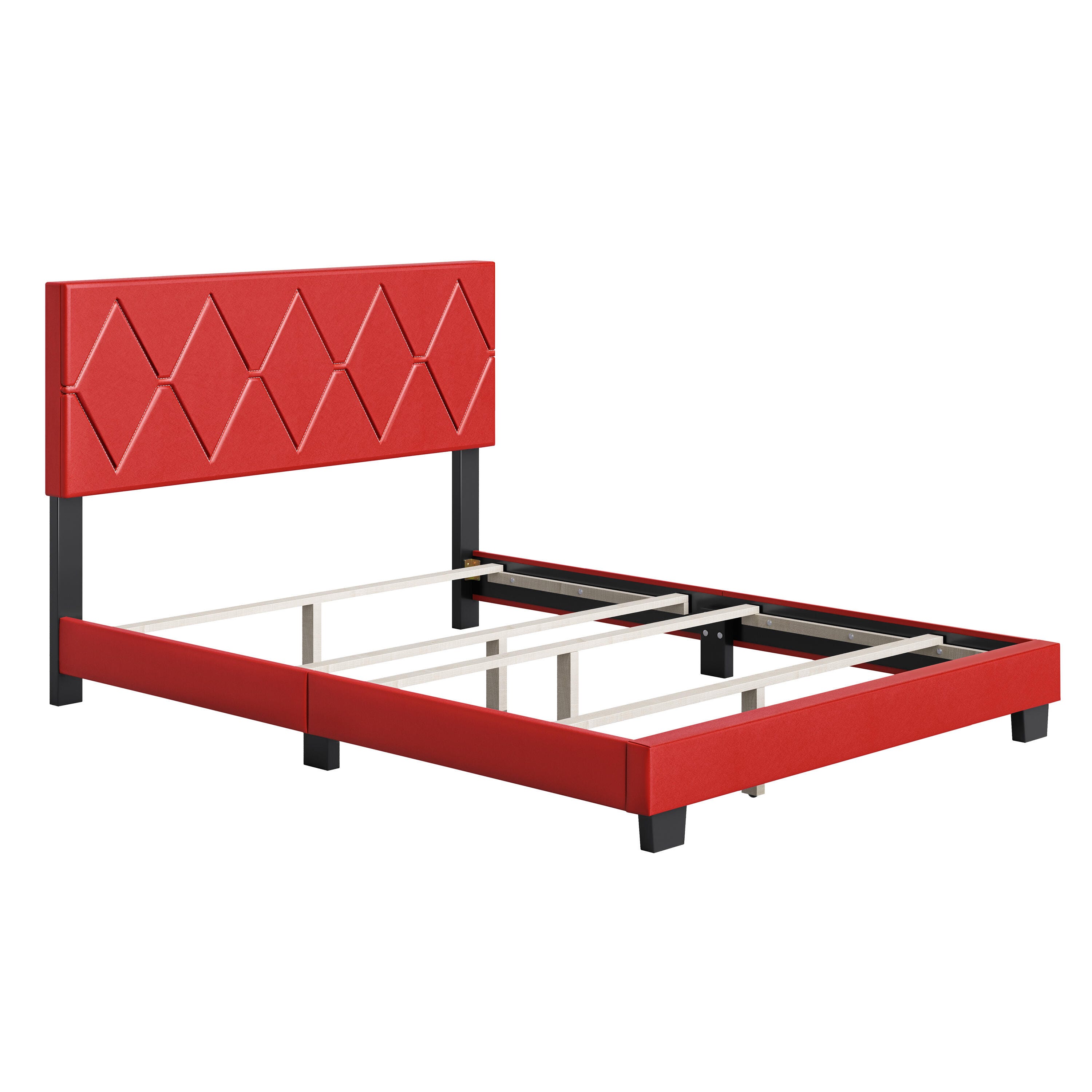 Destry Queen Upholstered Faux Leather Platform Bed, Red, large
