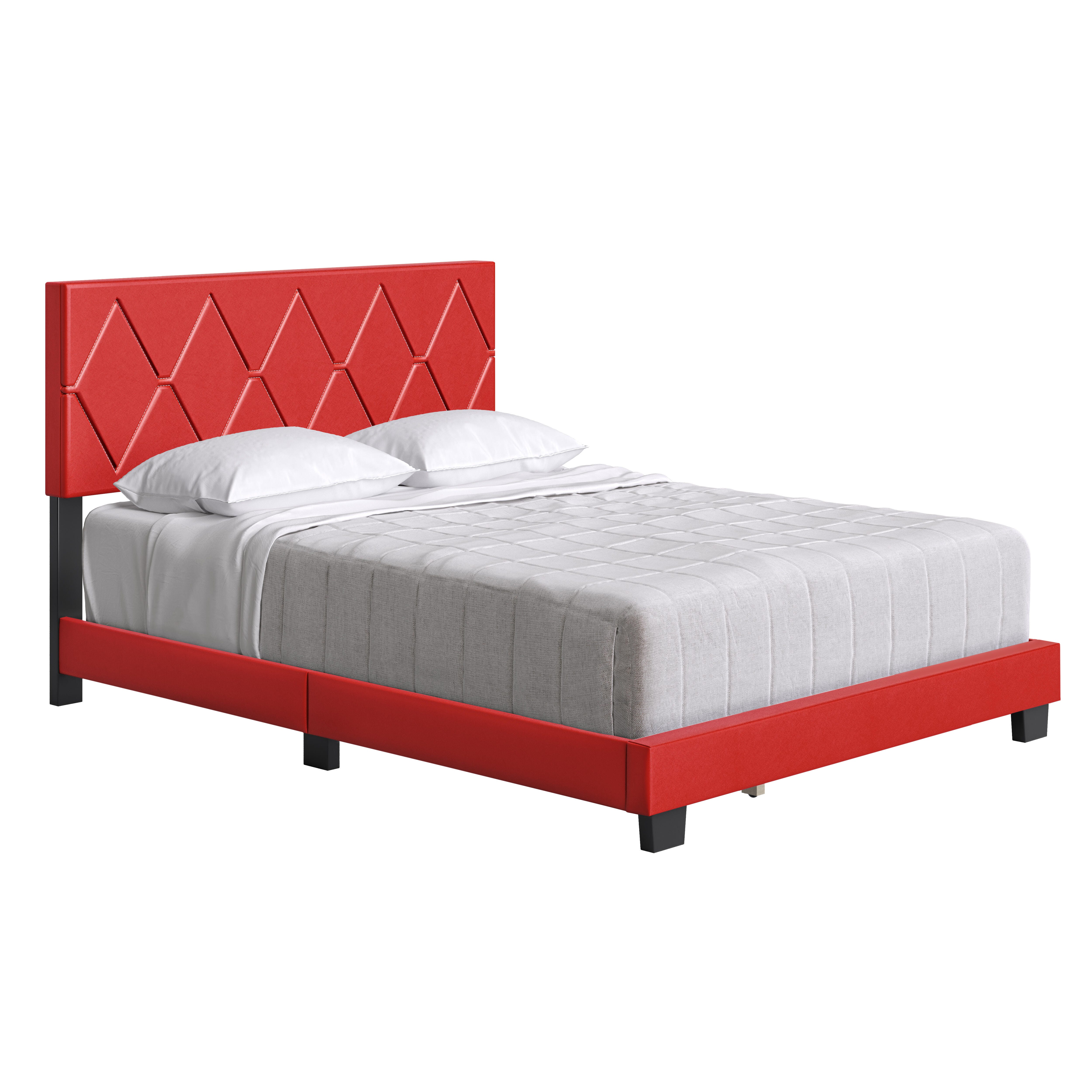 Destry Queen Upholstered Faux Leather Platform Bed, Red, large