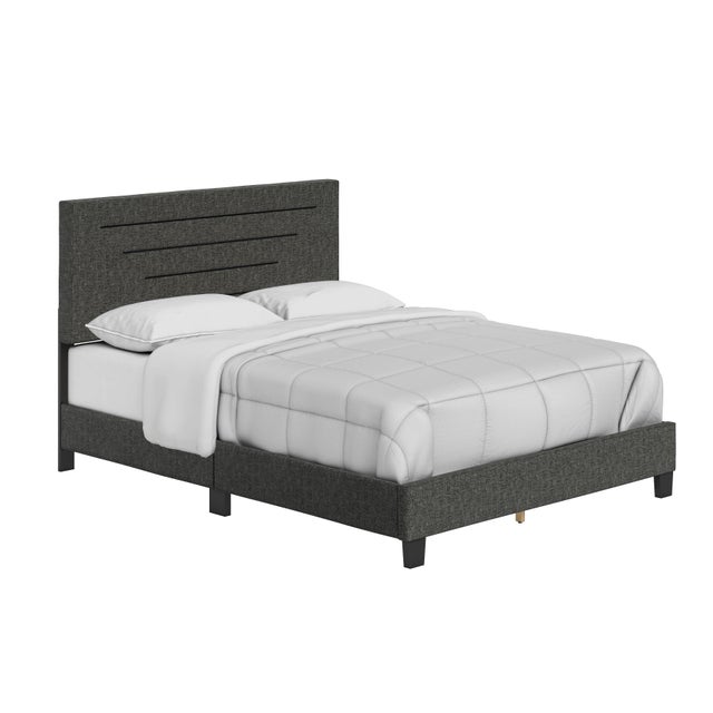 Aurelius Upholstered Linen Platform Bed, Charcoal