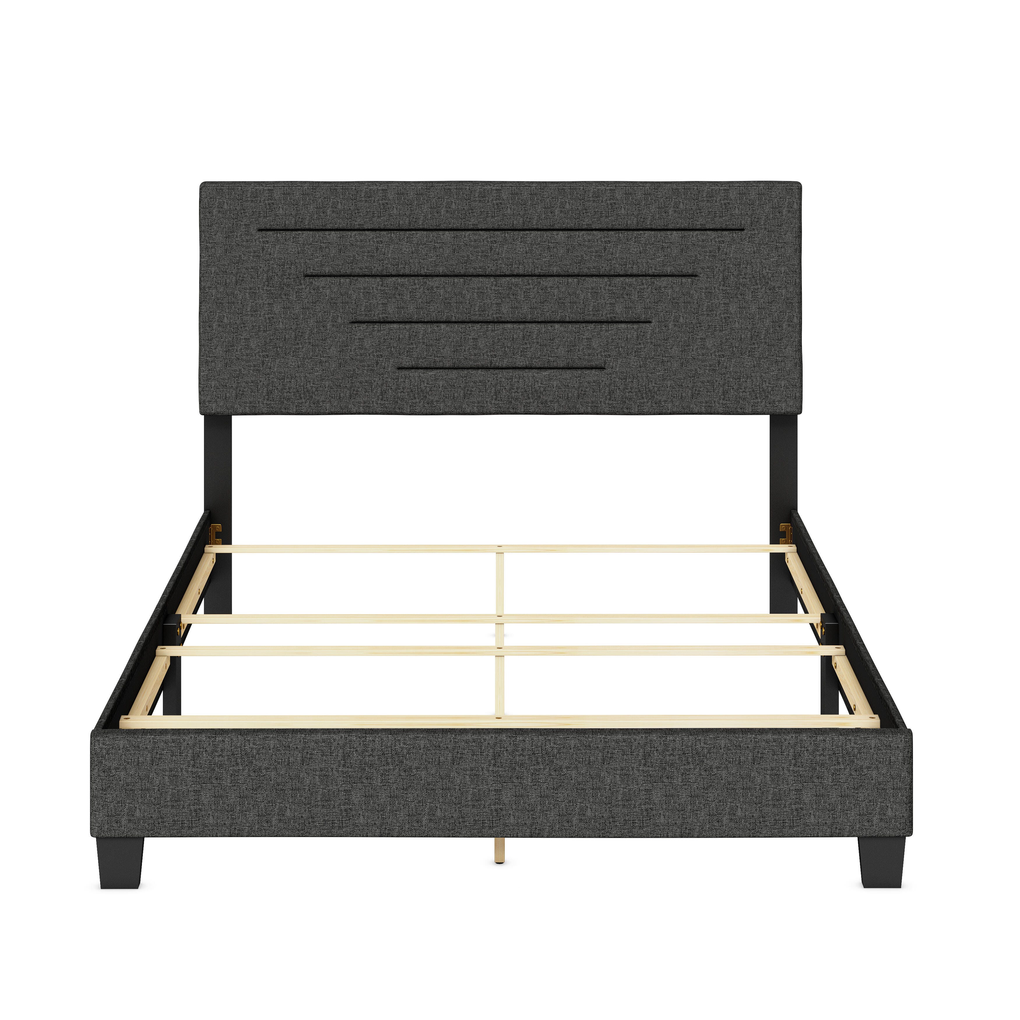 Aurelius King Upholstered Linen Platform Bed, Charcoal, large