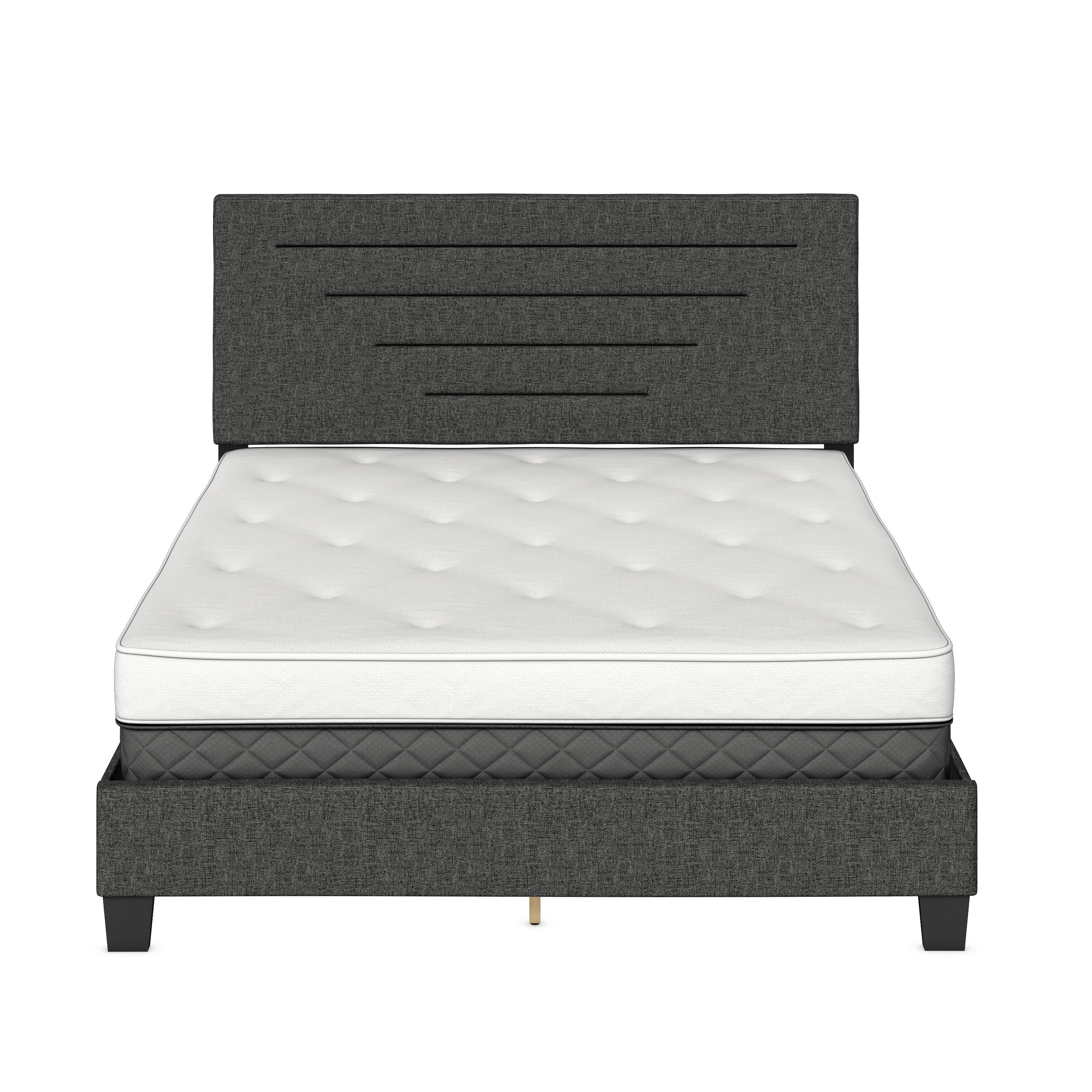 Aurelius King Upholstered Linen Platform Bed, Charcoal, large