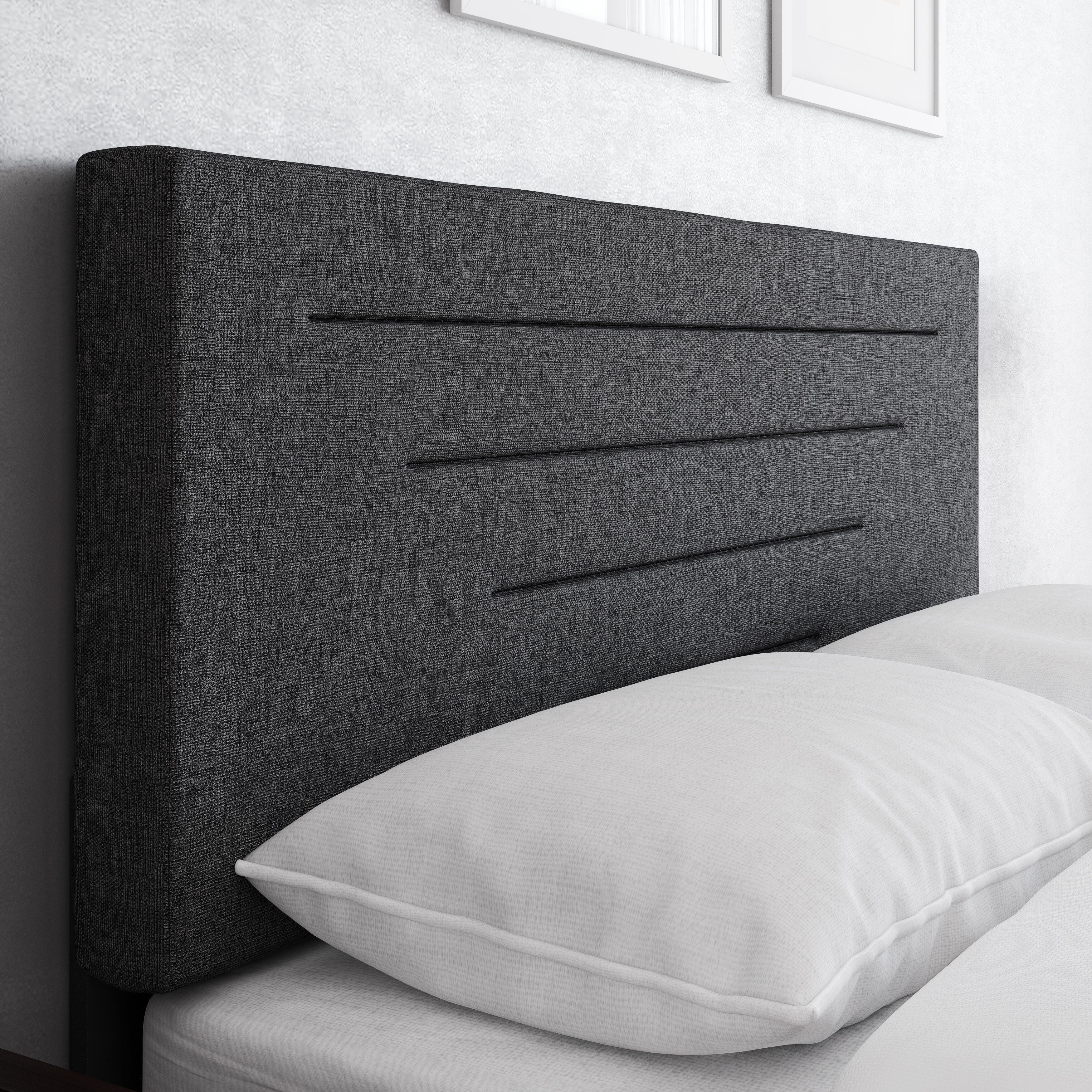 Aurelius Queen Upholstered Linen Platform Bed, Charcoal, large