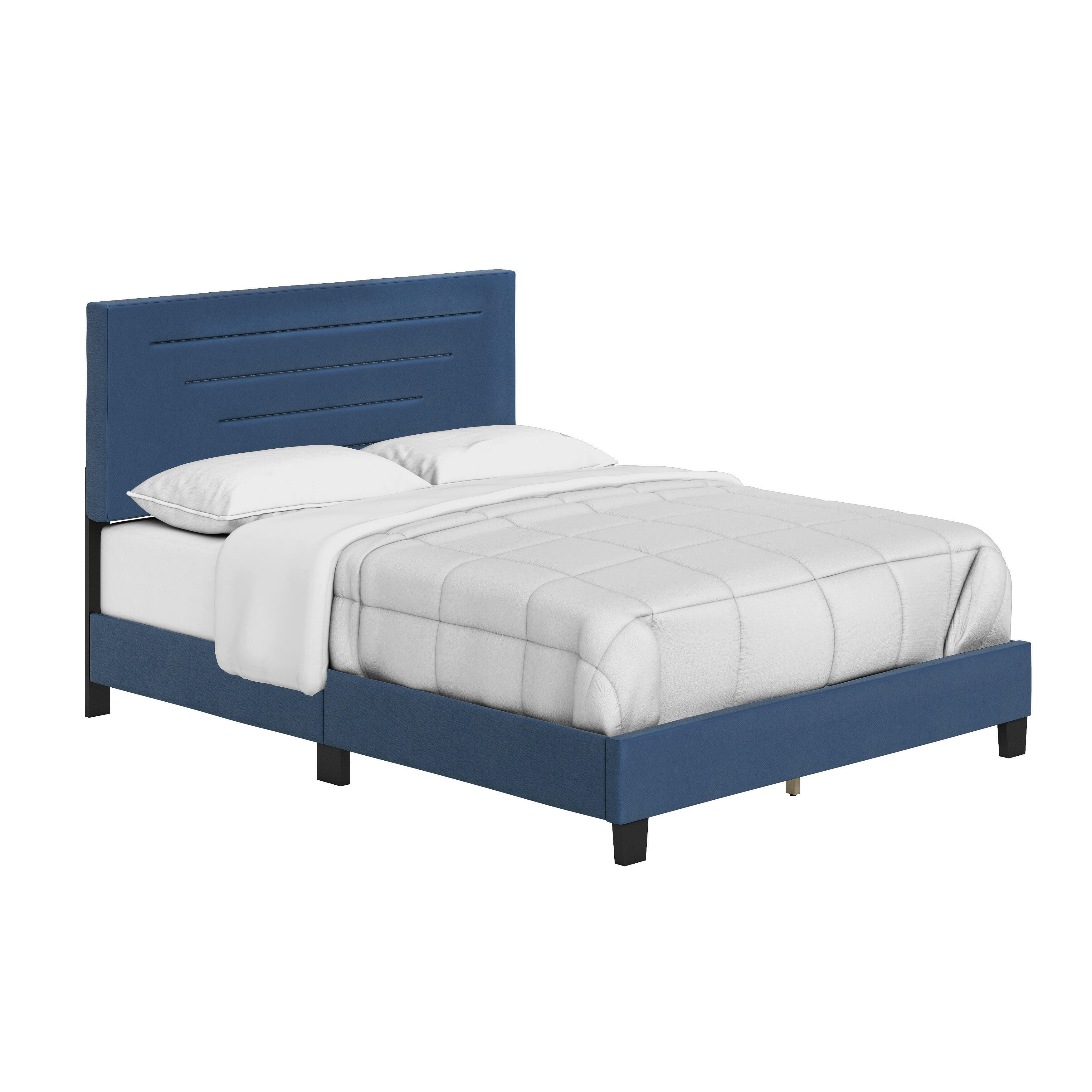 Aurelius Queen Upholstered Faux Leather Platform Bed, Blue, large
