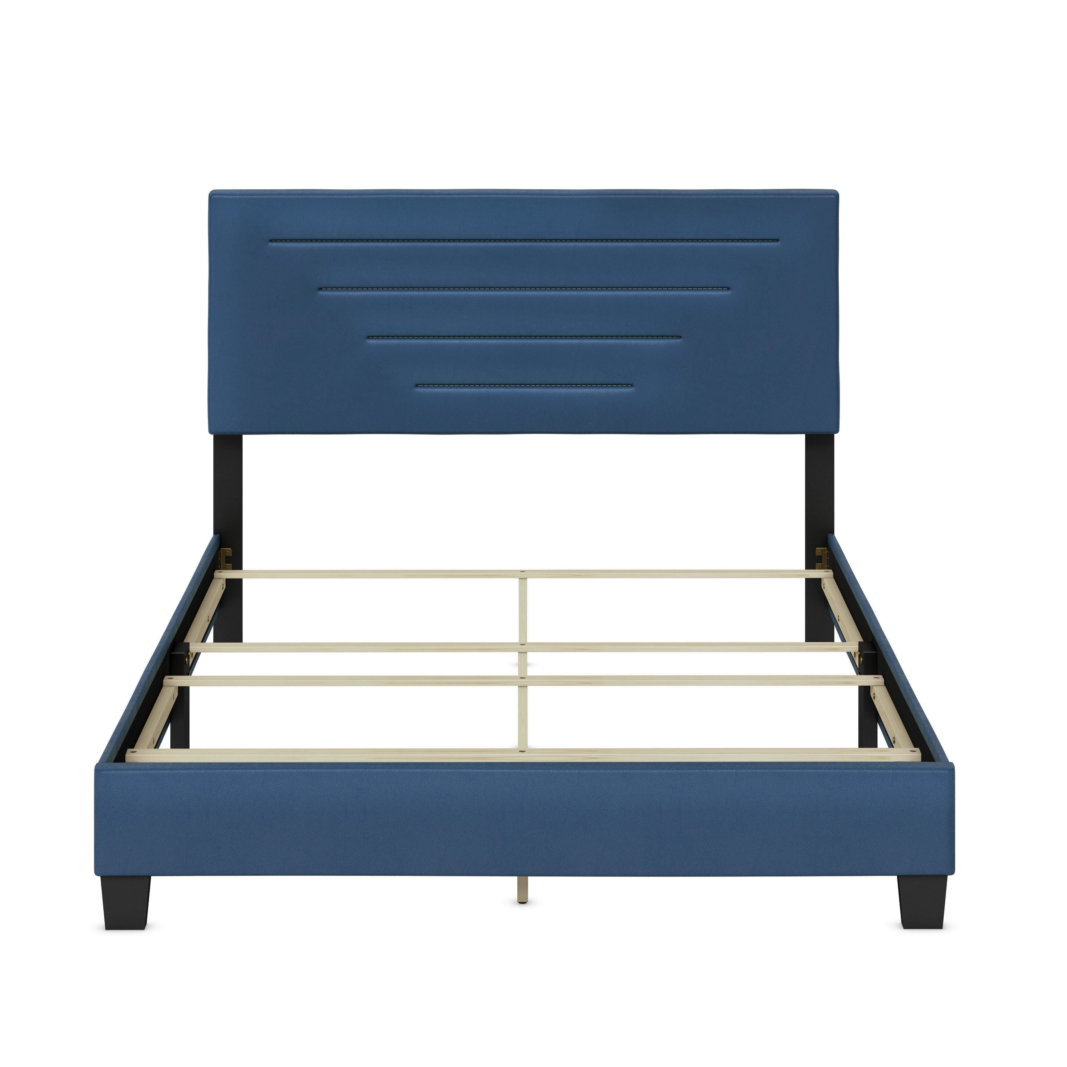 Aurelius Queen Upholstered Faux Leather Platform Bed, Blue, large
