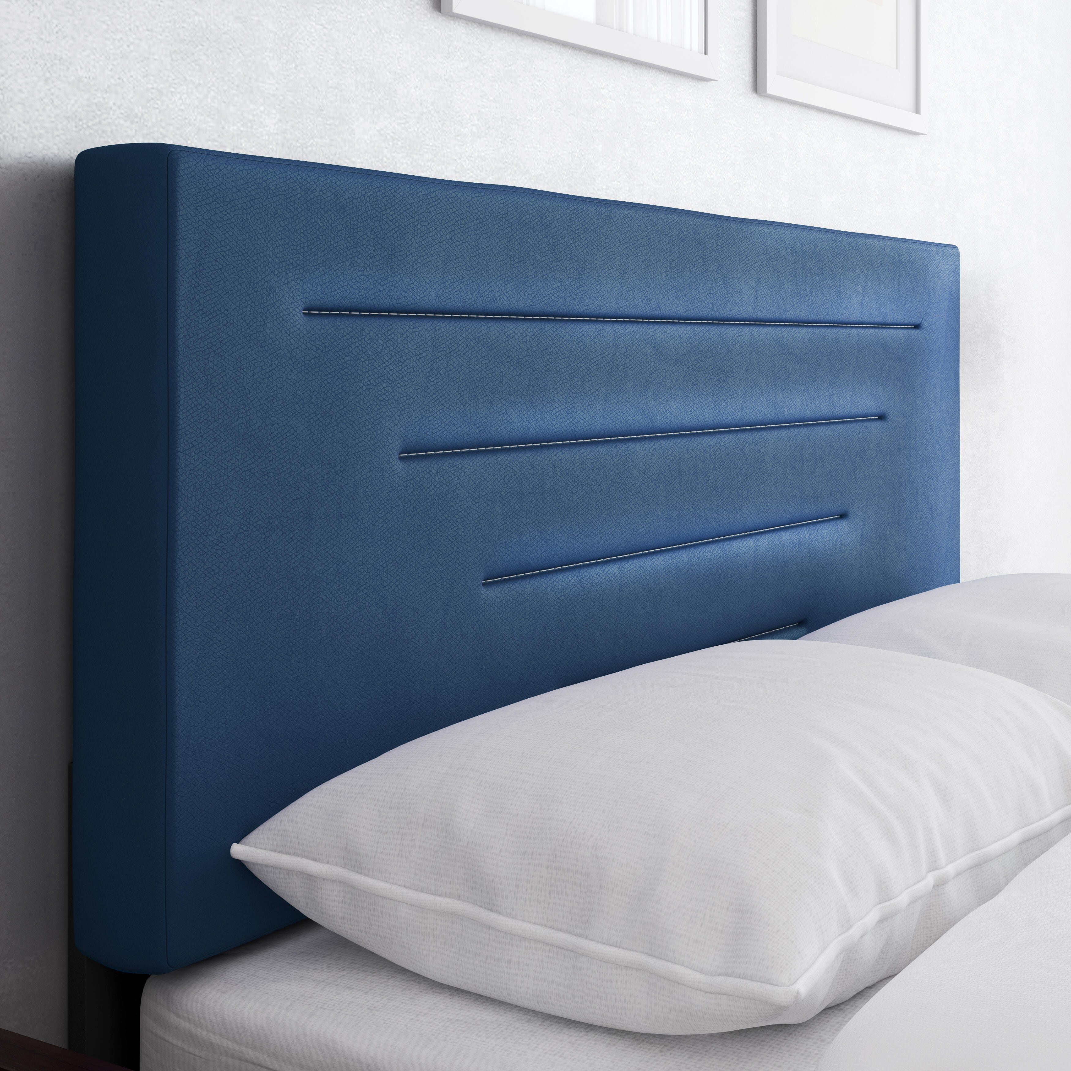 Aurelius Queen Upholstered Faux Leather Platform Bed, Blue, large