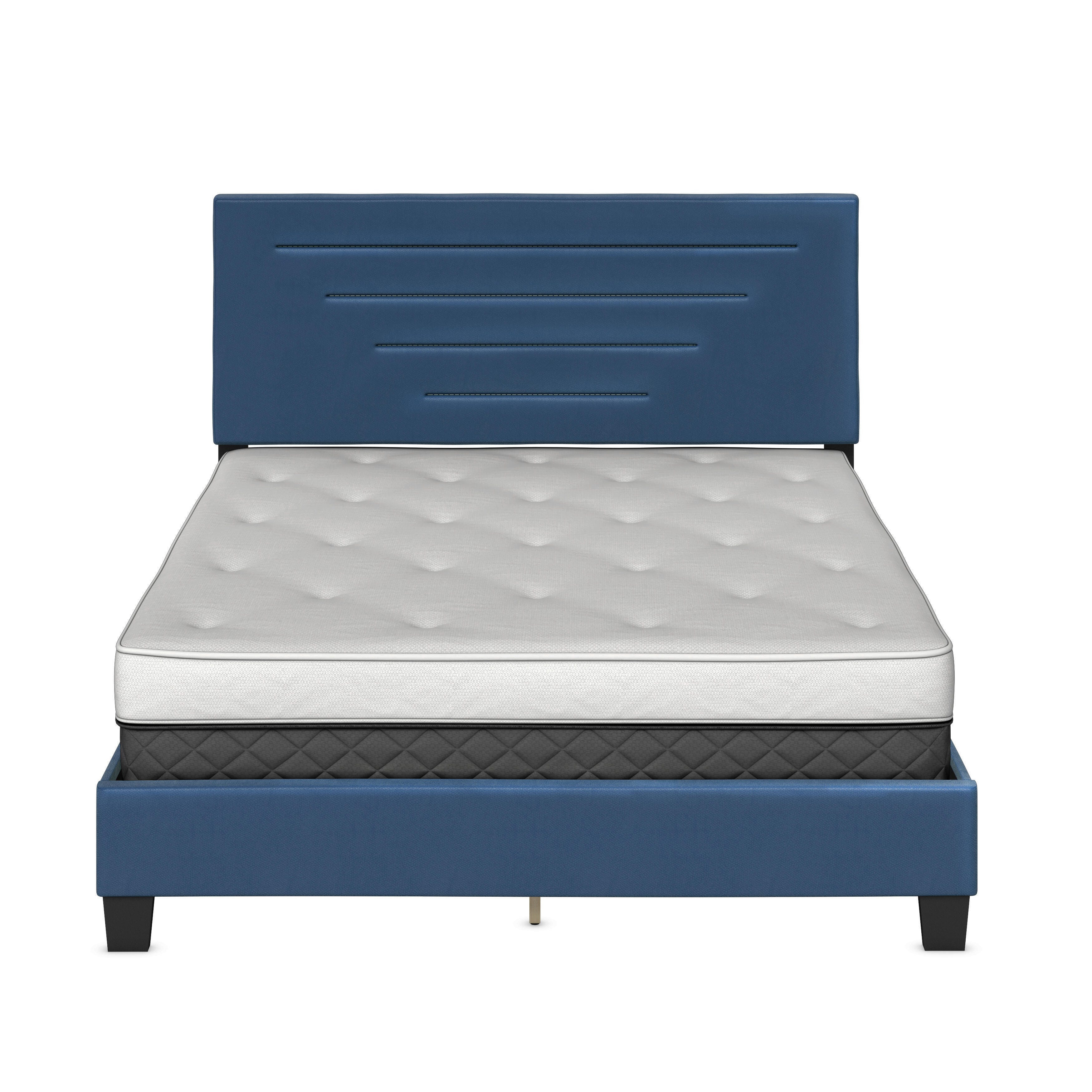 Aurelius Queen Upholstered Faux Leather Platform Bed, Blue, large