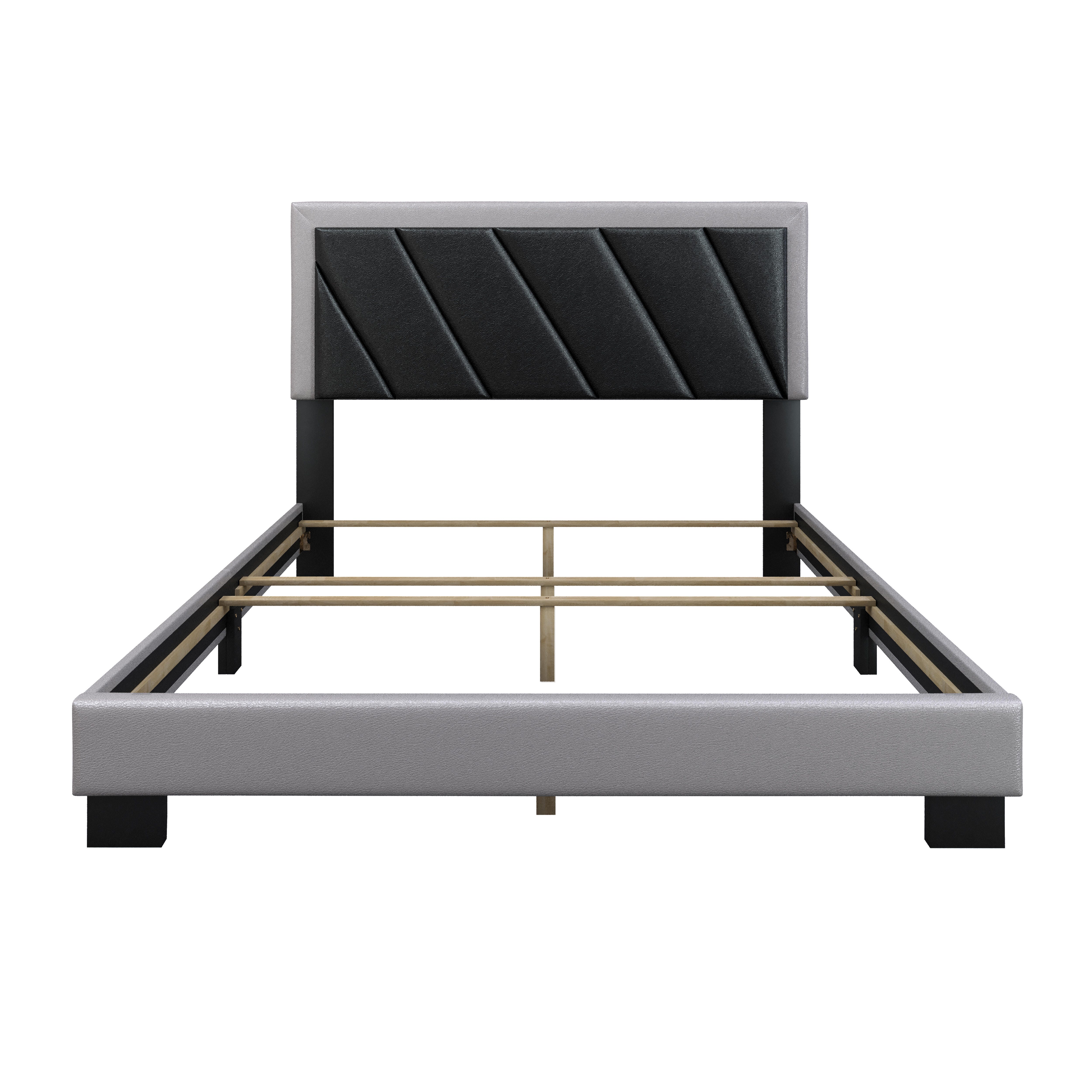 Soren King Upholstered Faux Leather Platform Bed, Black/Gray, large