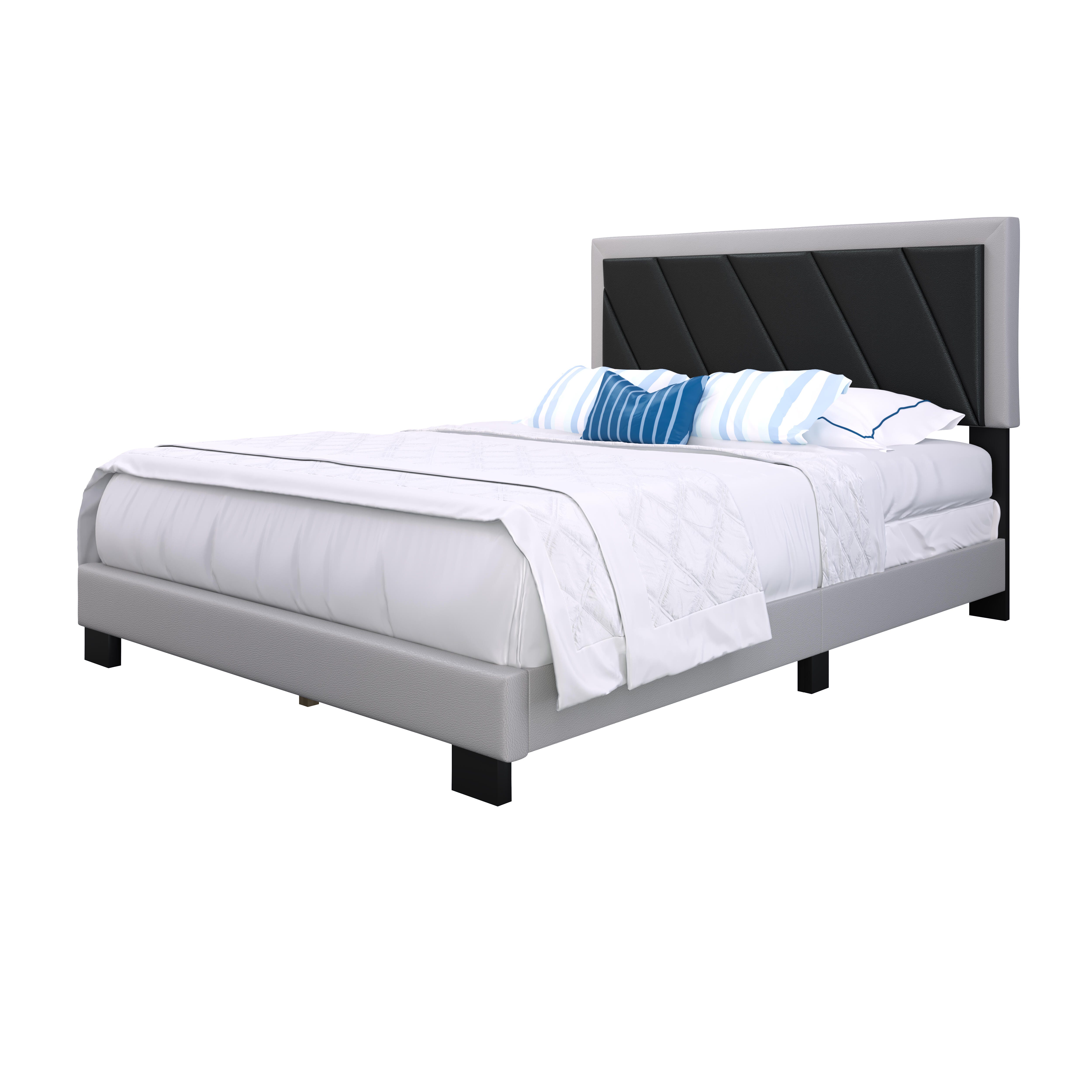 Soren King Upholstered Faux Leather Platform Bed, Black/Gray, large