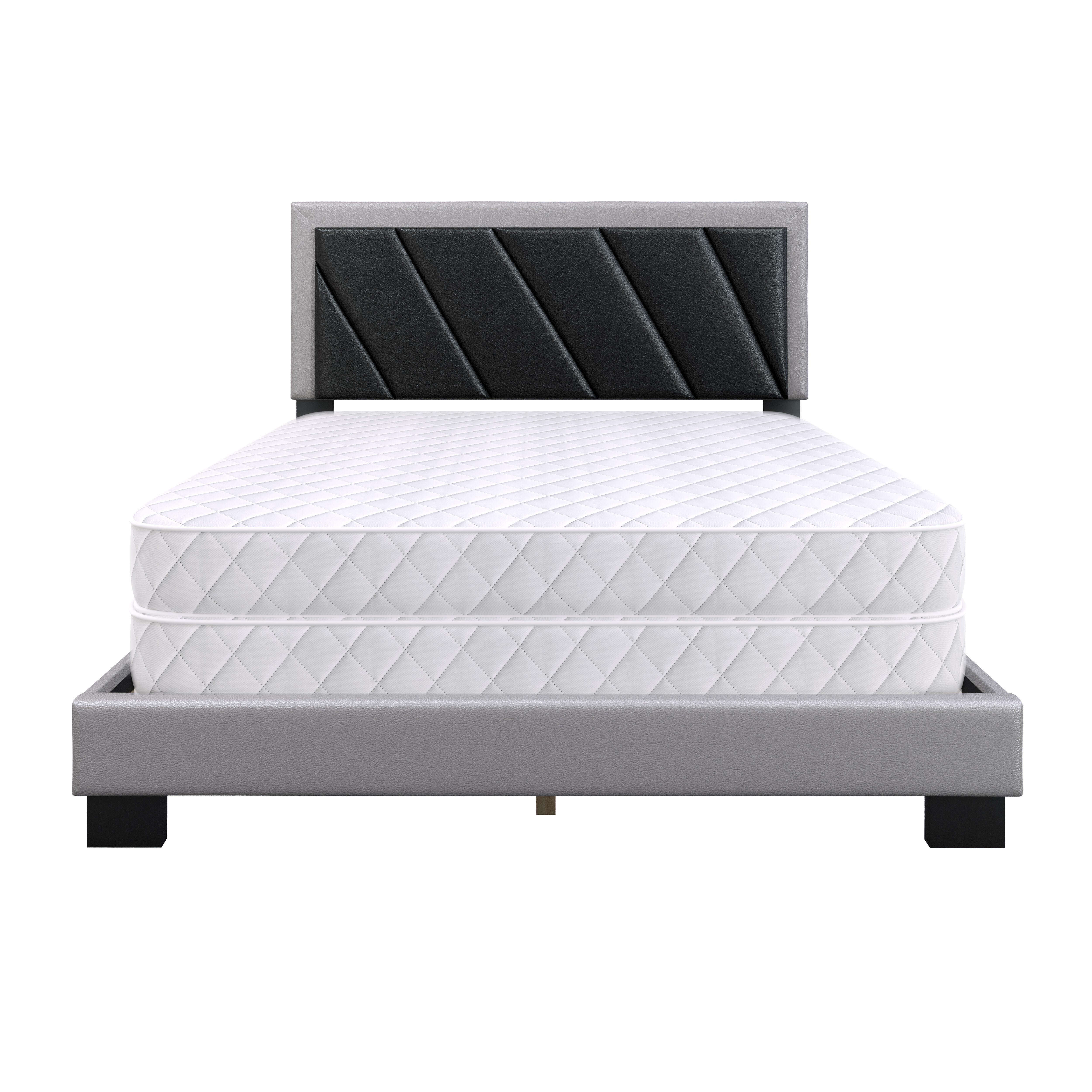 Soren King Upholstered Faux Leather Platform Bed, Black/Gray, large
