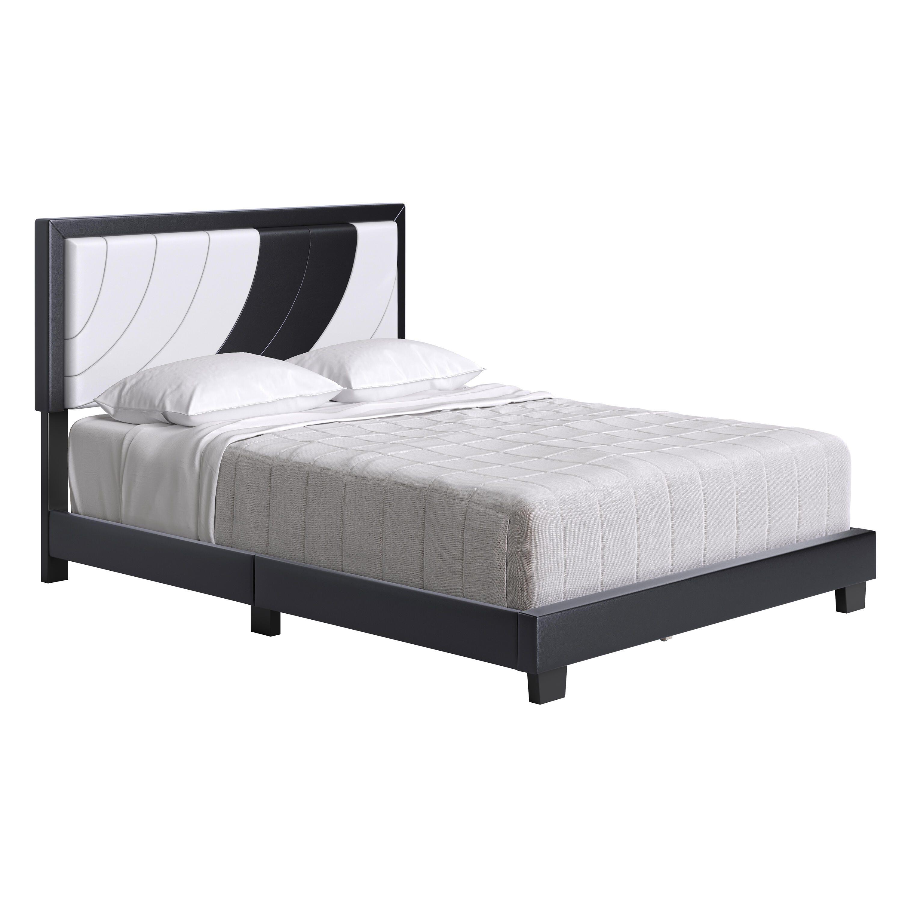 Anchor Queen Upholstered Faux Leather Platform Bed, Black/White, large