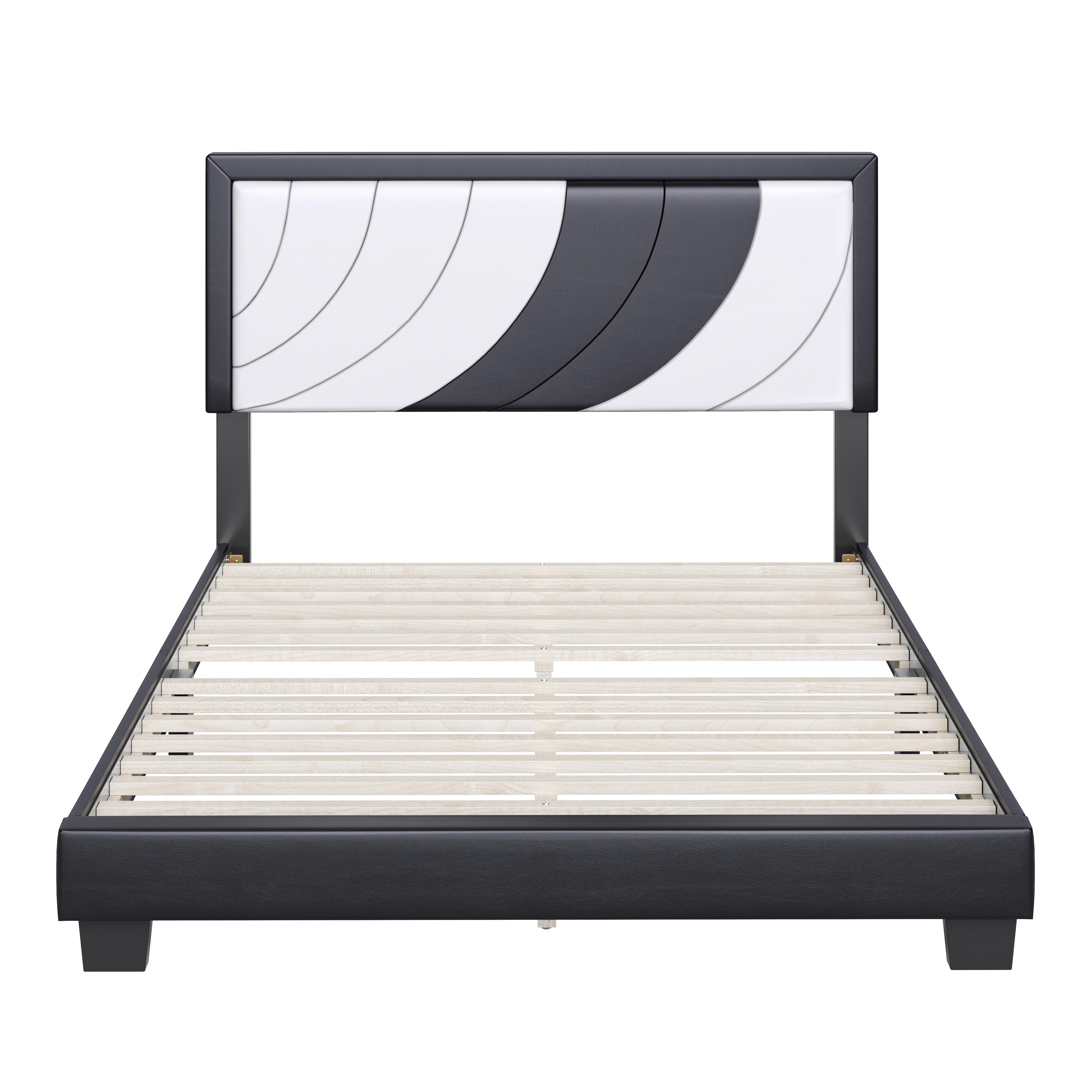 Anchor Queen Upholstered Faux Leather Platform Bed, Black/White, large