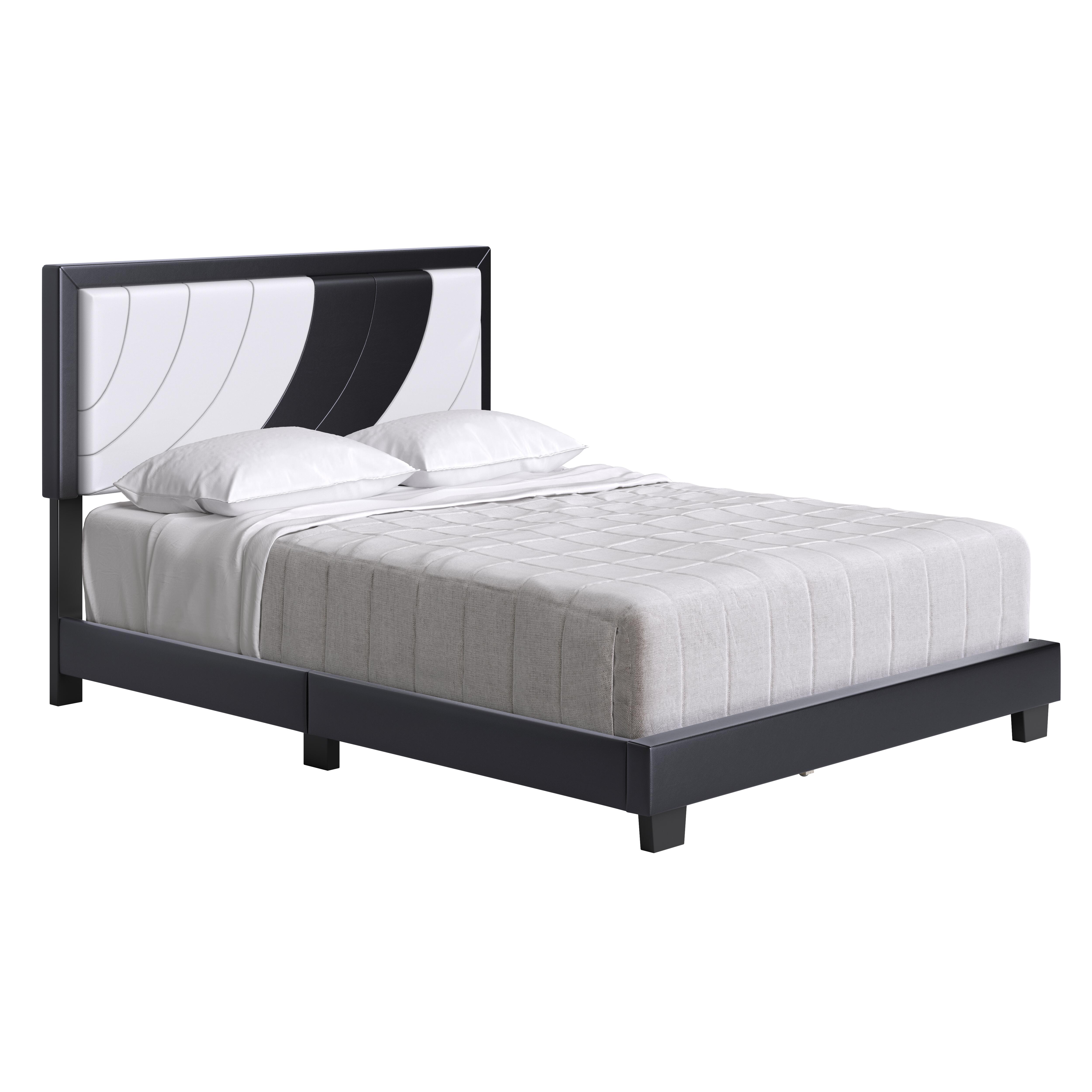 Anchor Queen Upholstered Faux Leather Platform Bed, Black/White, large