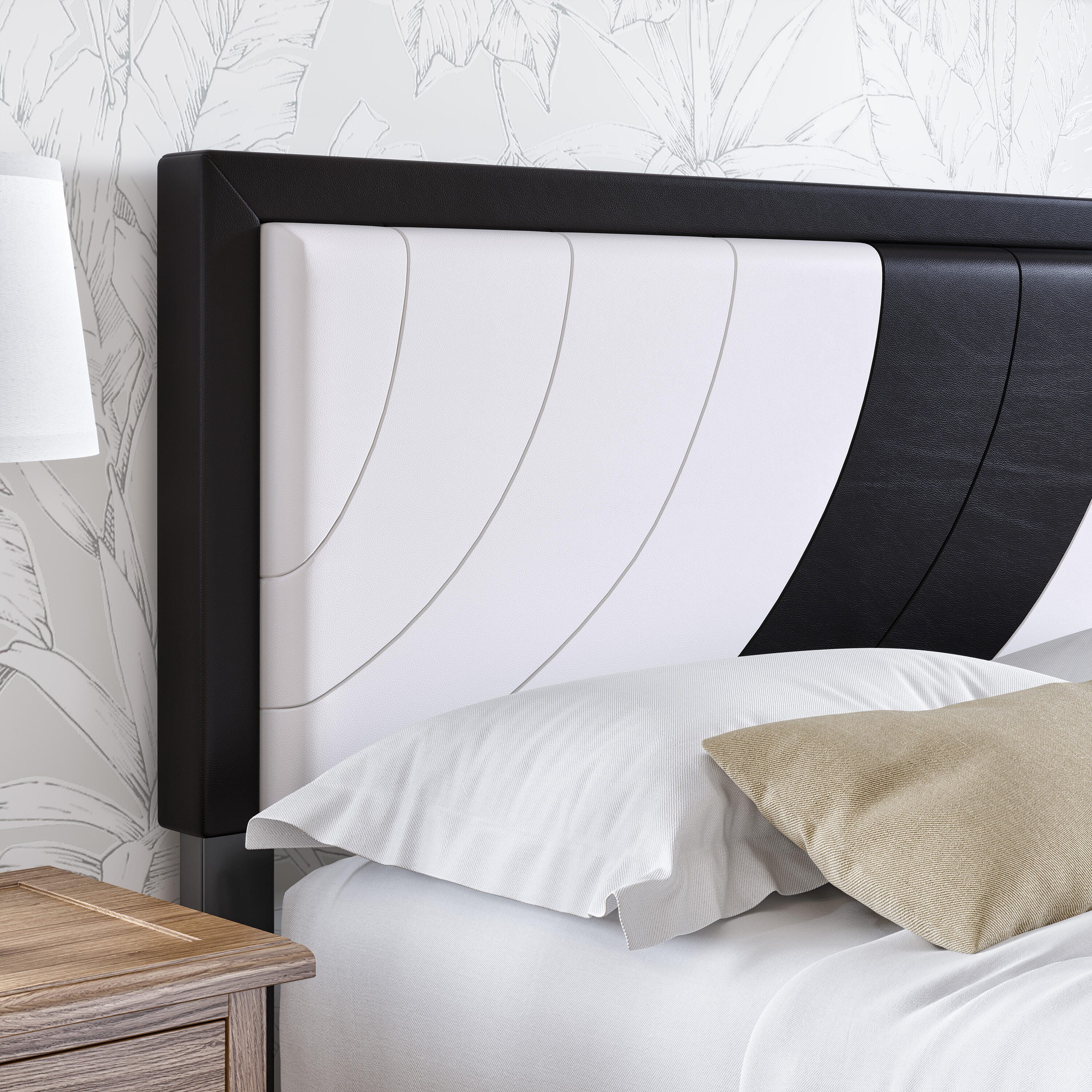 Anchor Queen Upholstered Faux Leather Platform Bed, Black/White, large