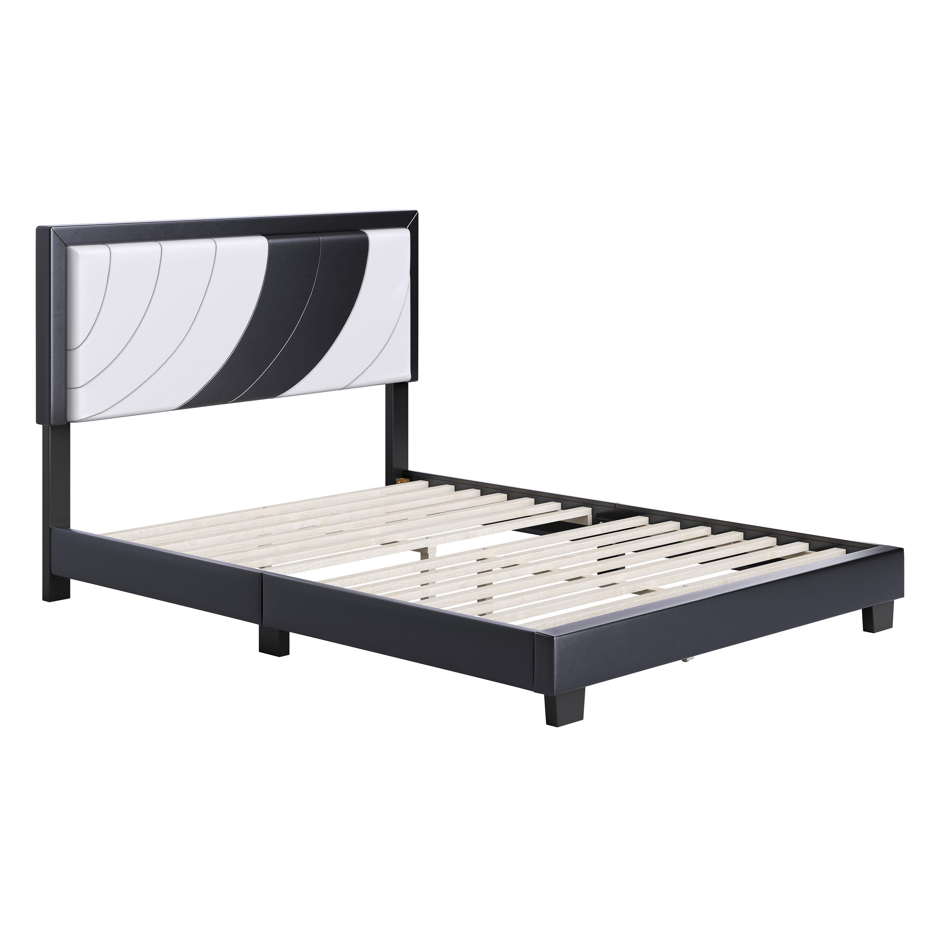 Anchor Queen Upholstered Faux Leather Platform Bed, Black/White, large