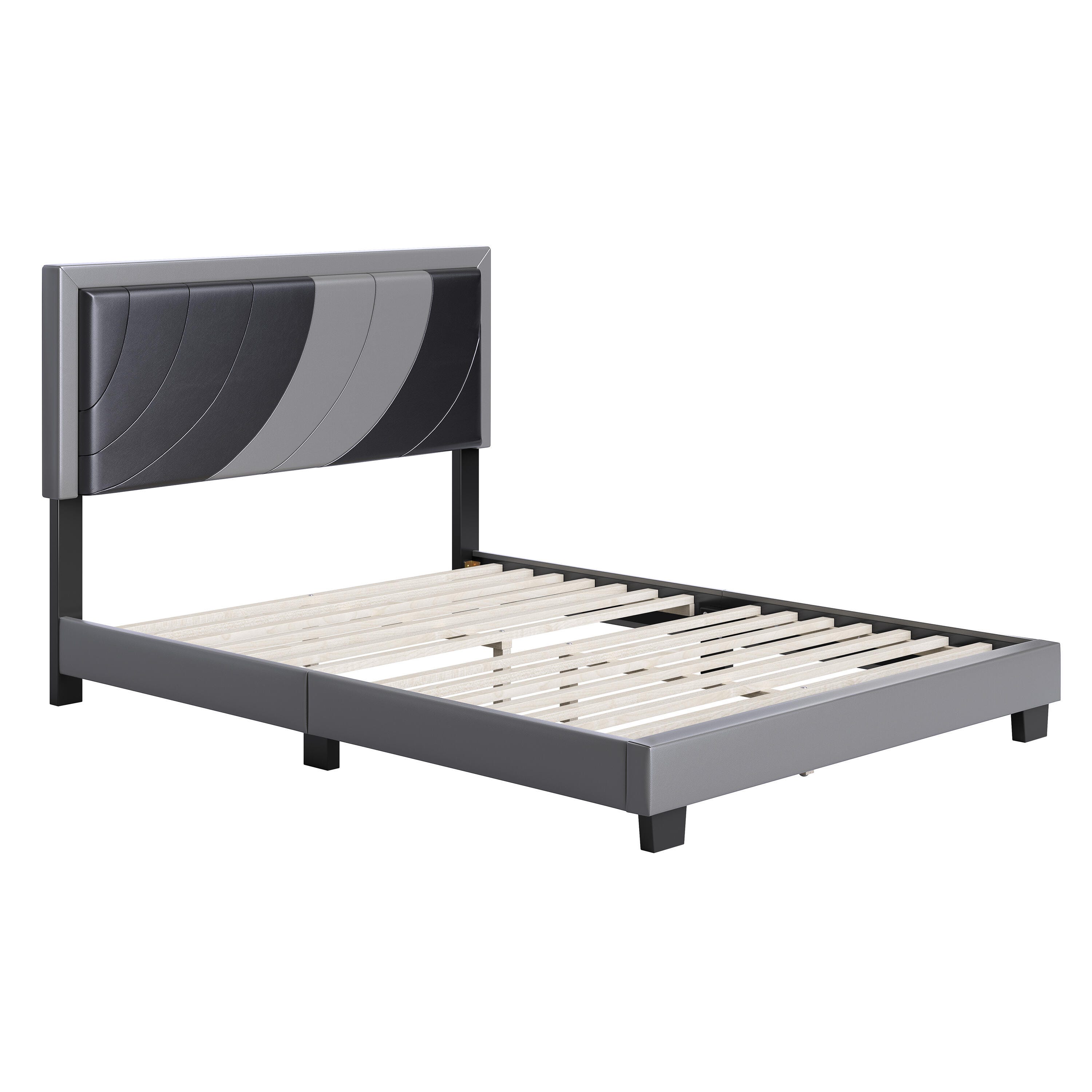 Anchor King Upholstered Faux Leather Platform Bed, Gray/Black, large