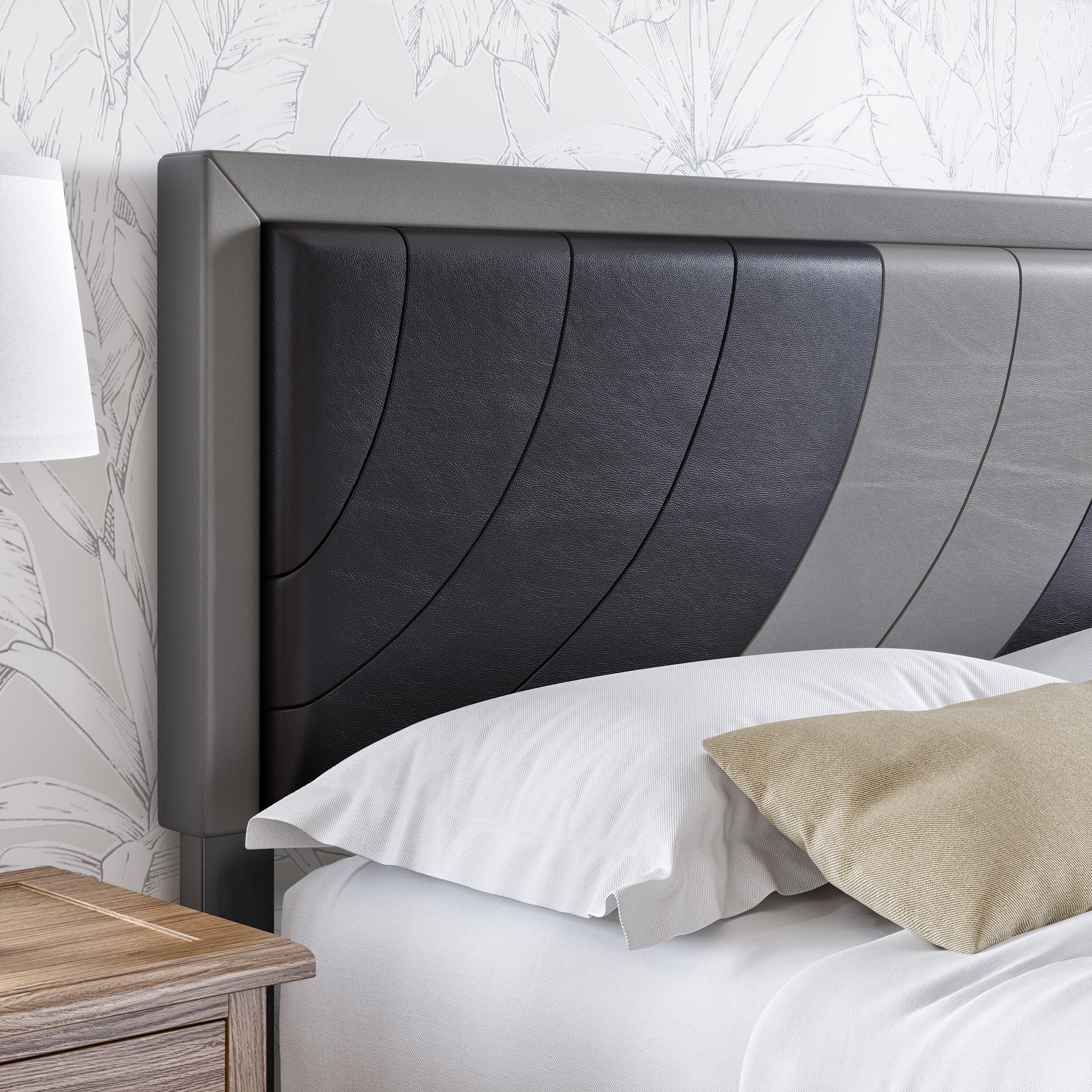 Anchor King Upholstered Faux Leather Platform Bed, Gray/Black, large