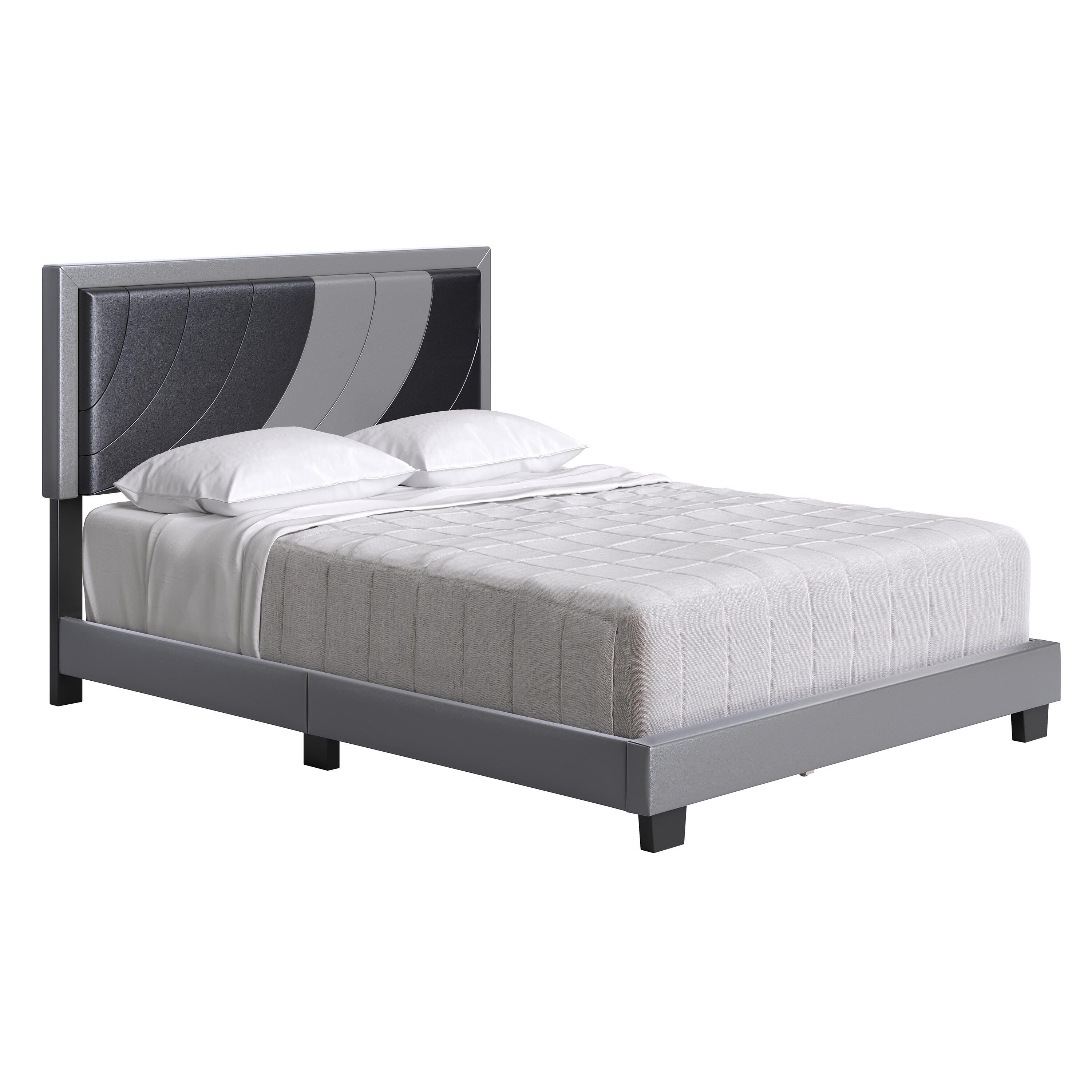 Anchor Queen Upholstered Faux Leather Platform Bed, Gray/Black, large