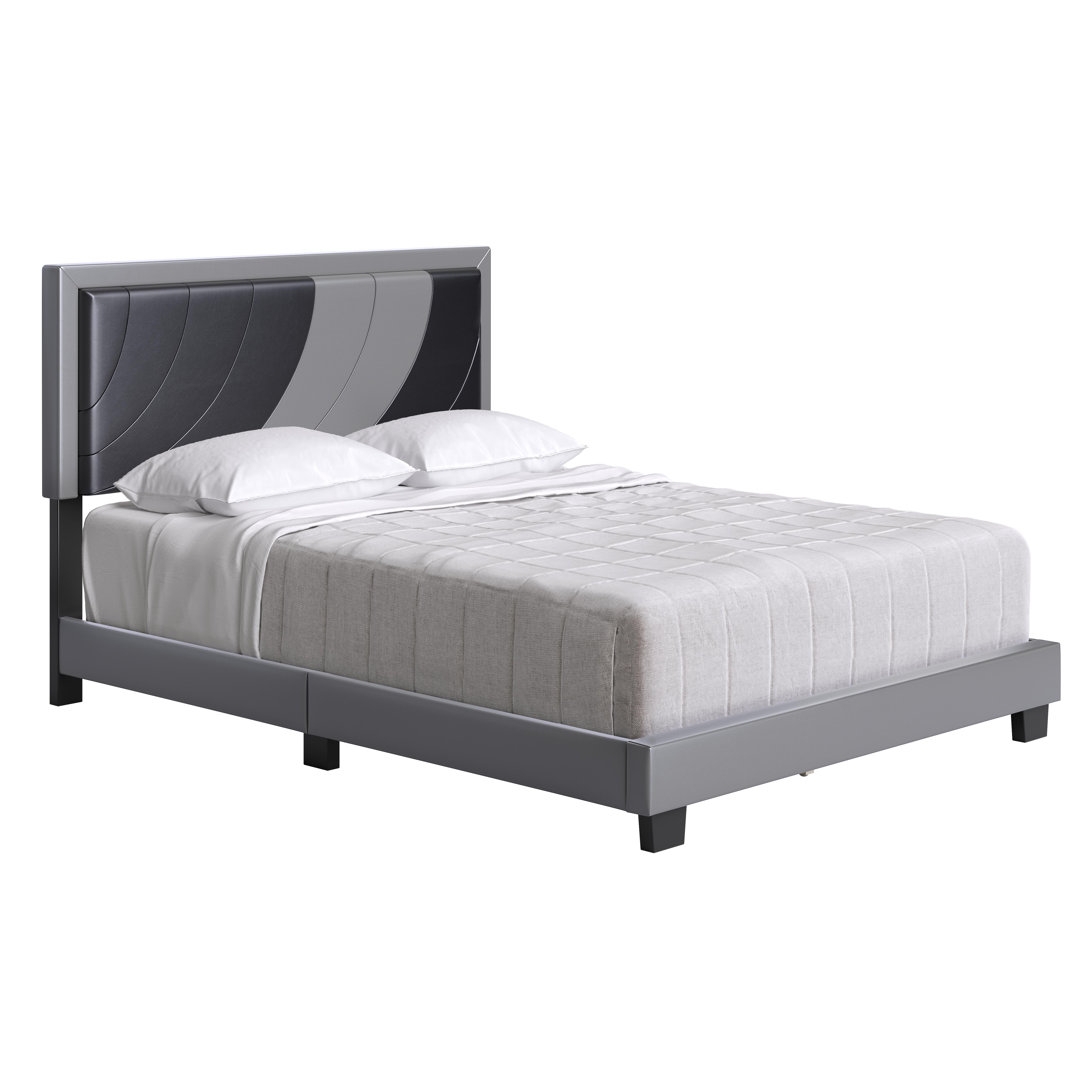 Anchor Queen Upholstered Faux Leather Platform Bed, Gray/Black, large