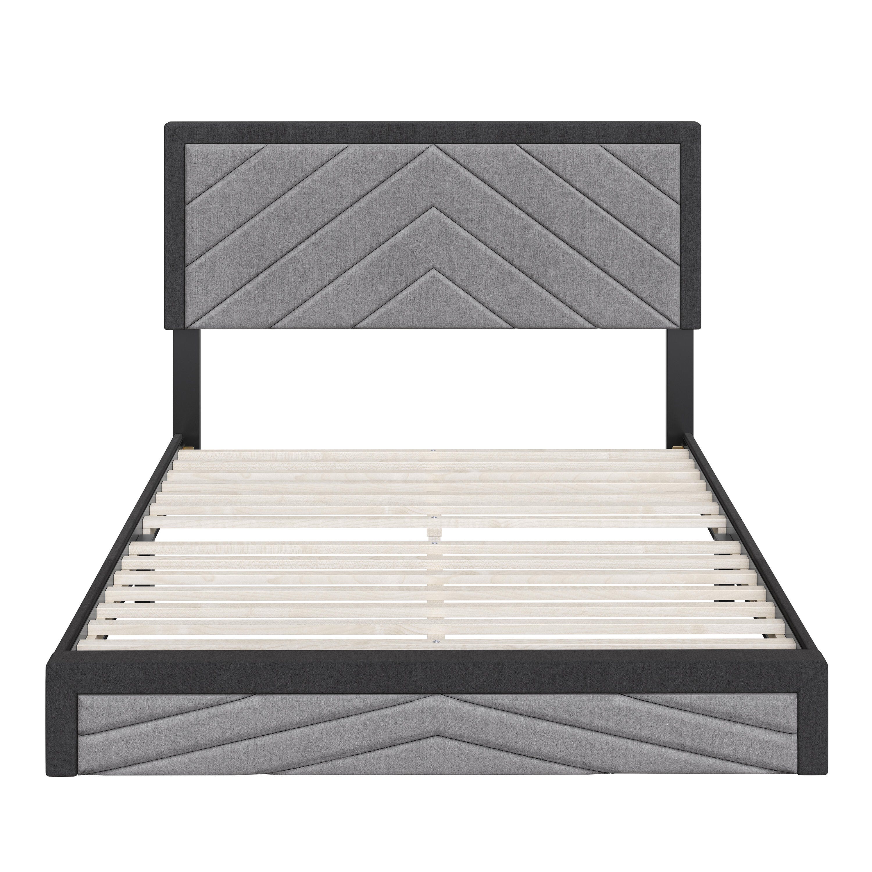 Ziggy King Upholstered Faux Leather Platform Bed, Gray/Black, large