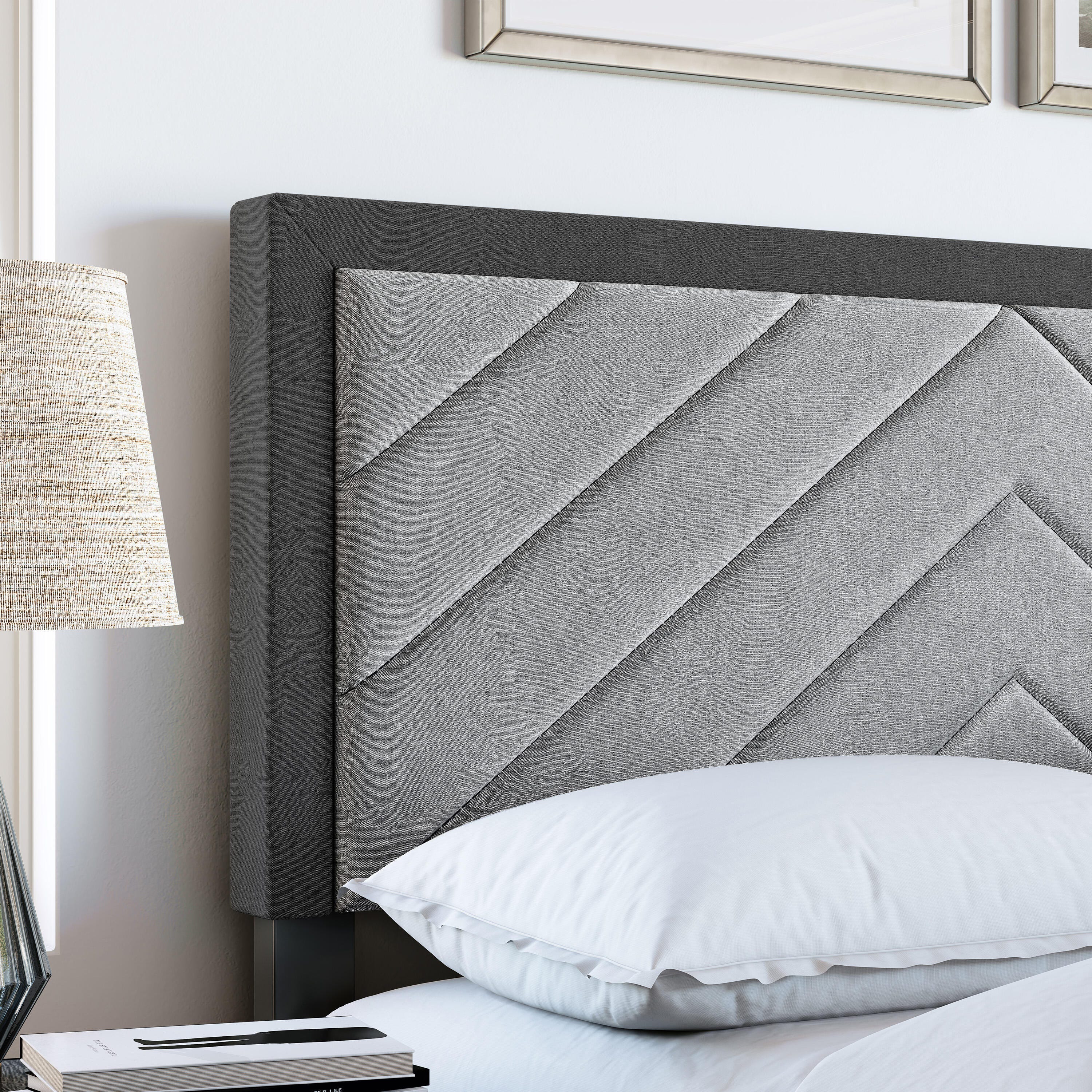 Ziggy King Upholstered Faux Leather Platform Bed, Gray/Black, large
