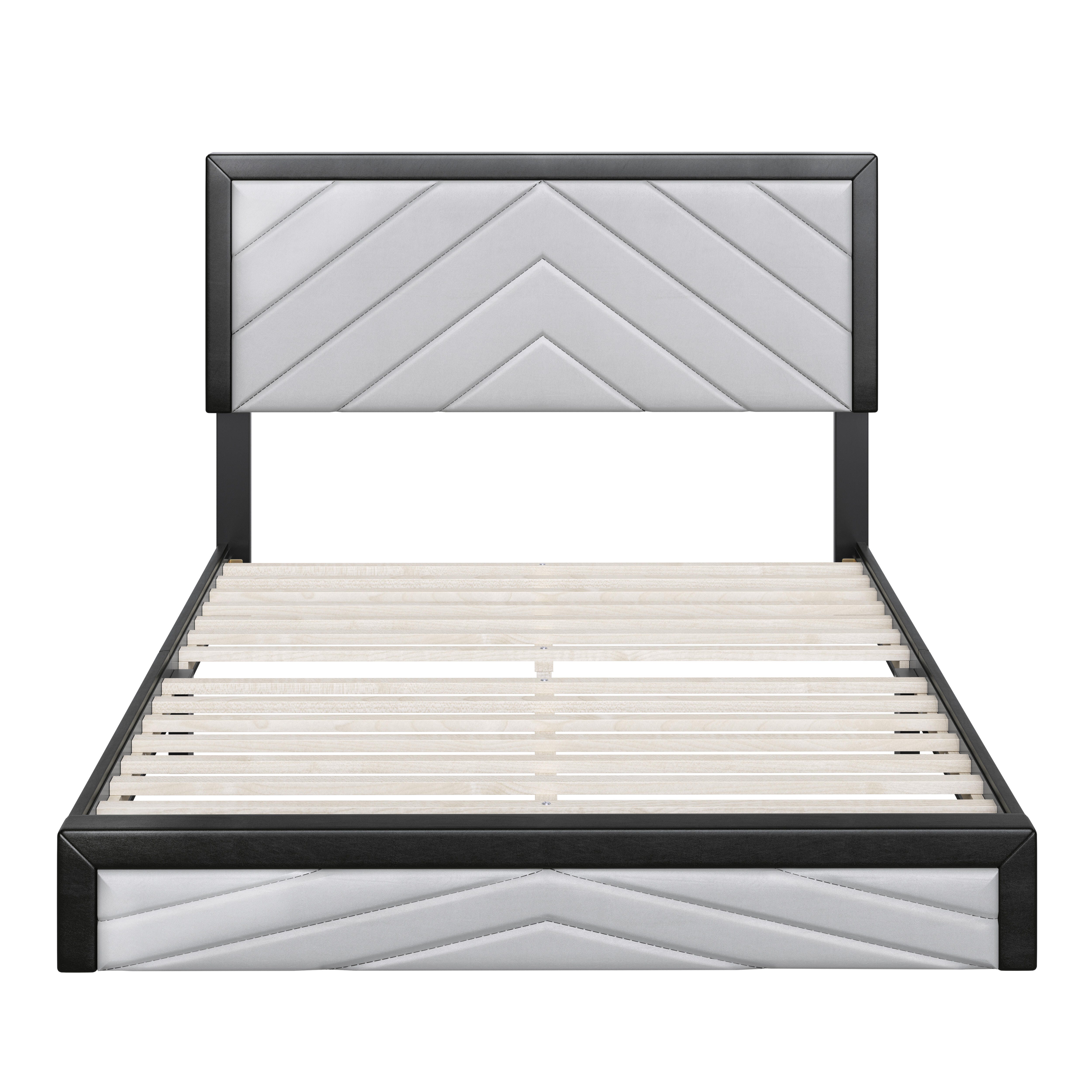 Ziggy Queen Upholstered Faux Leather Platform Bed, Gray/Black, large