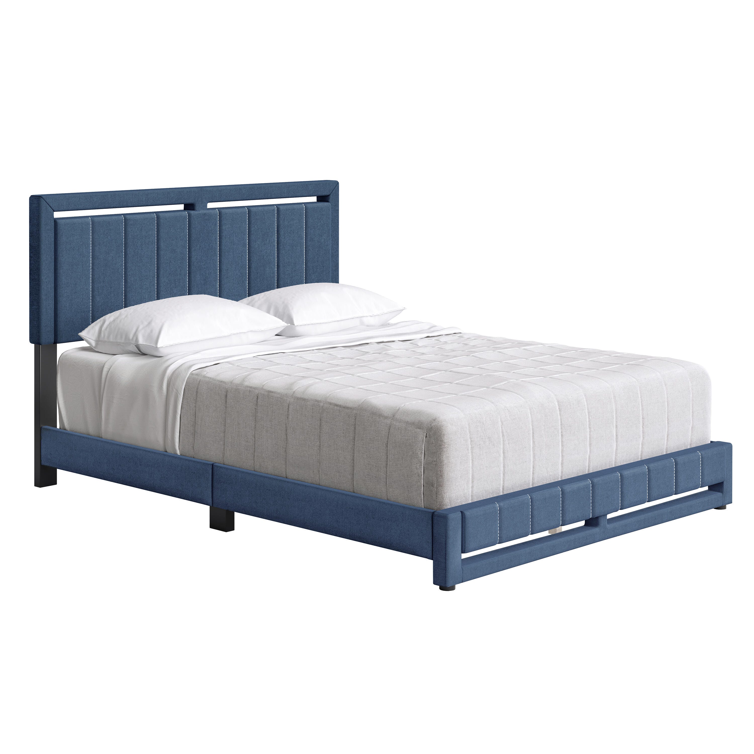 Roza King Upholstered Linen Platform Bed, Blue, large