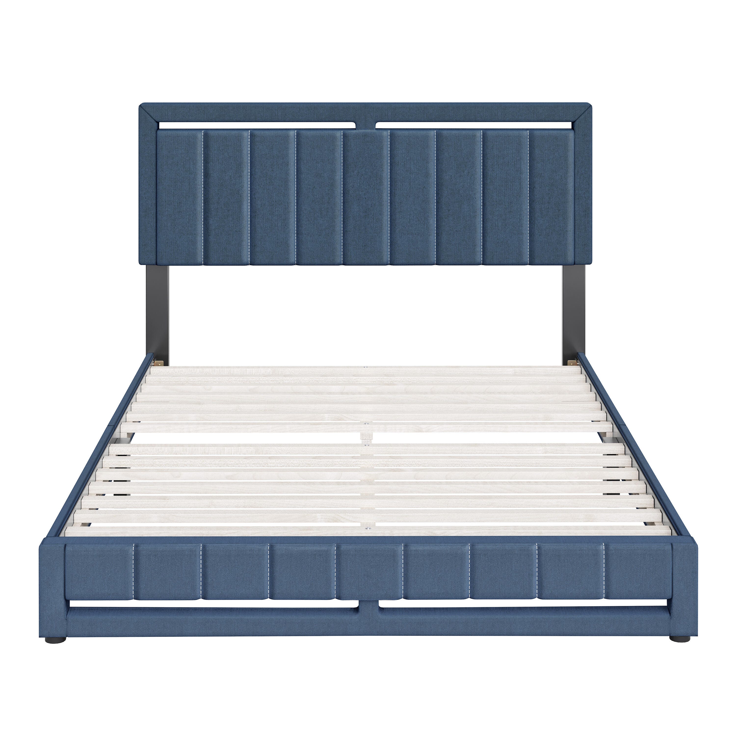 Roza King Upholstered Linen Platform Bed, Blue, large