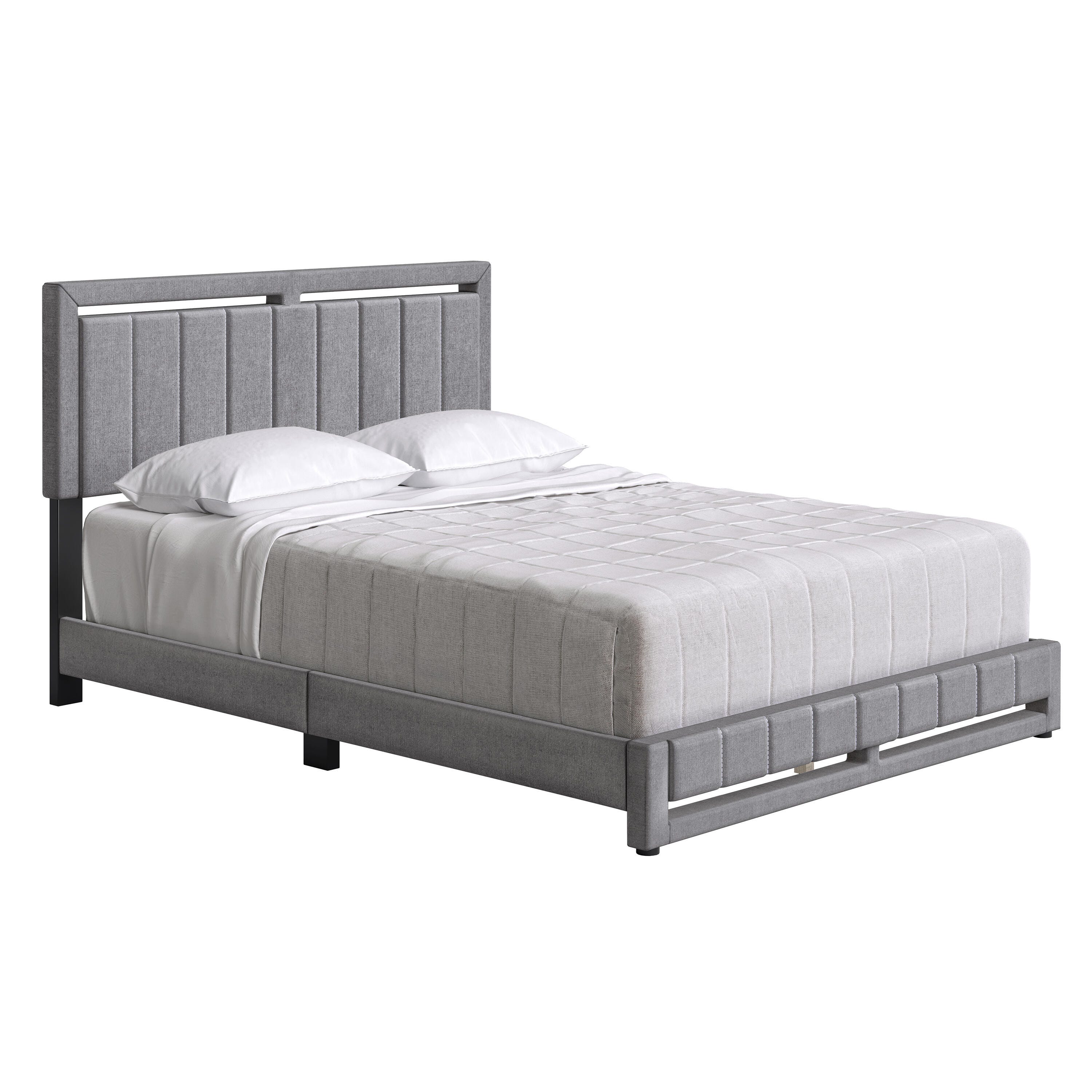 Roza King Upholstered Linen Platform Bed, Gray, large