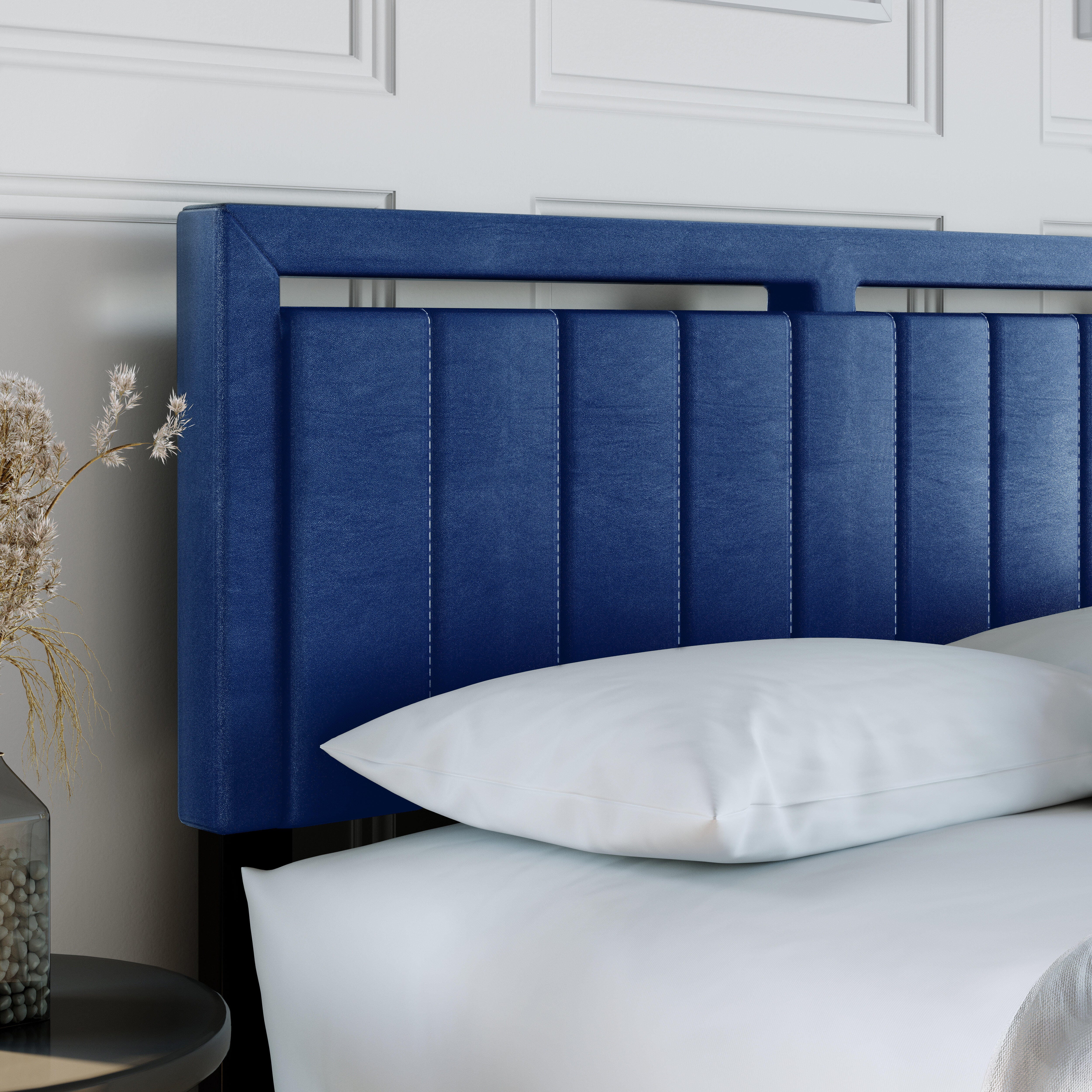Roza King Upholstered Faux Leather Platform Bed, Blue, large