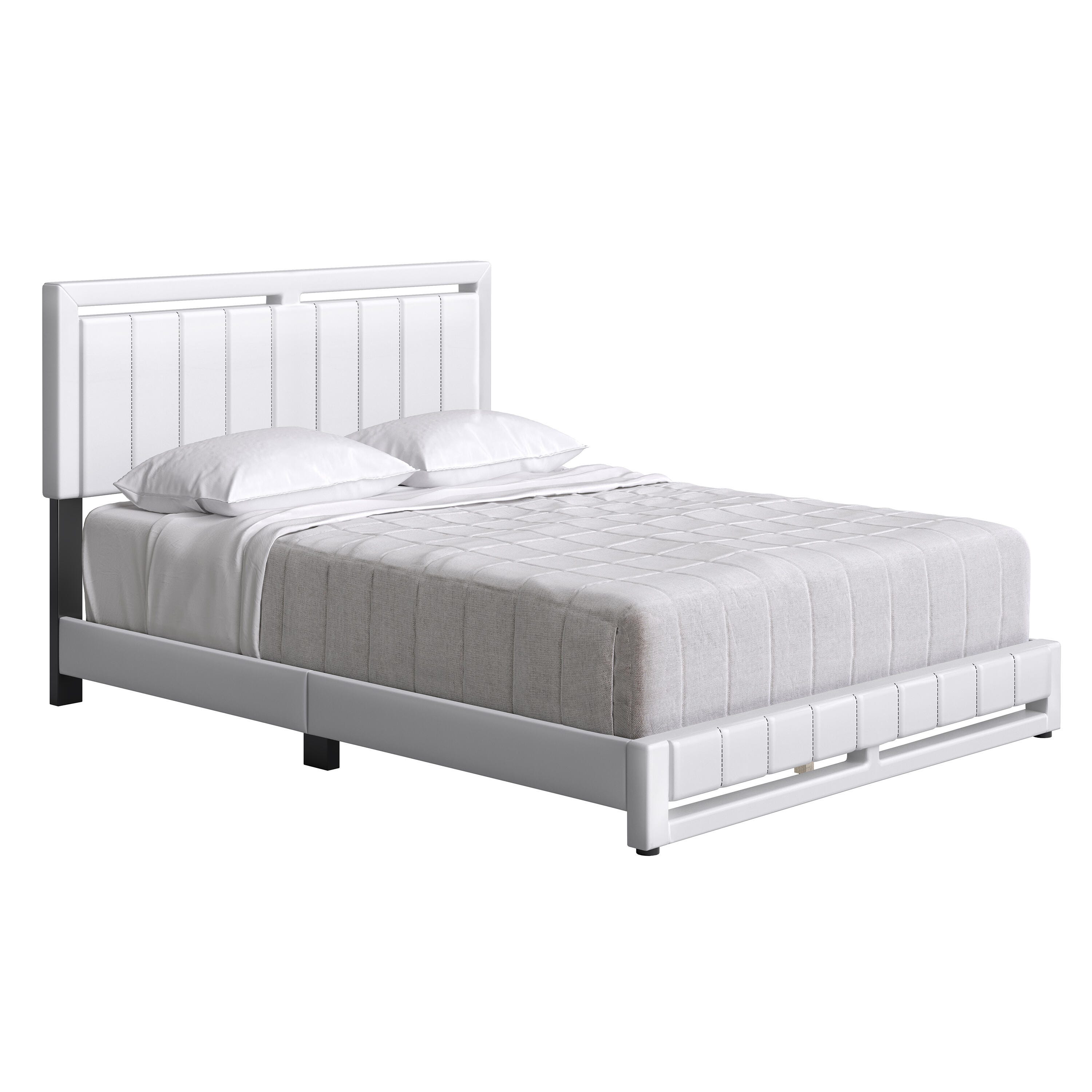 Roza King Upholstered Faux Leather Platform Bed, White, large