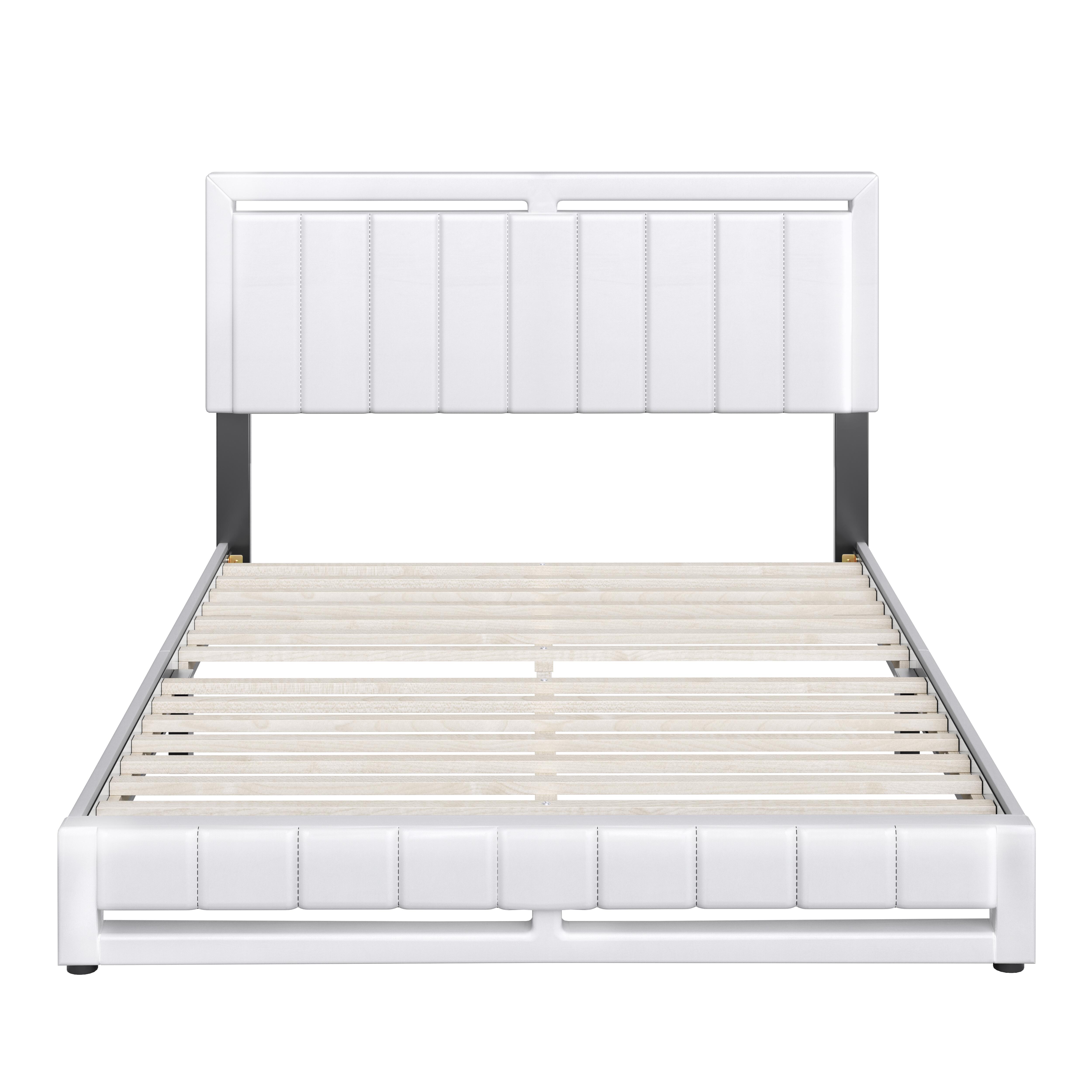 Roza King Upholstered Faux Leather Platform Bed, White, large
