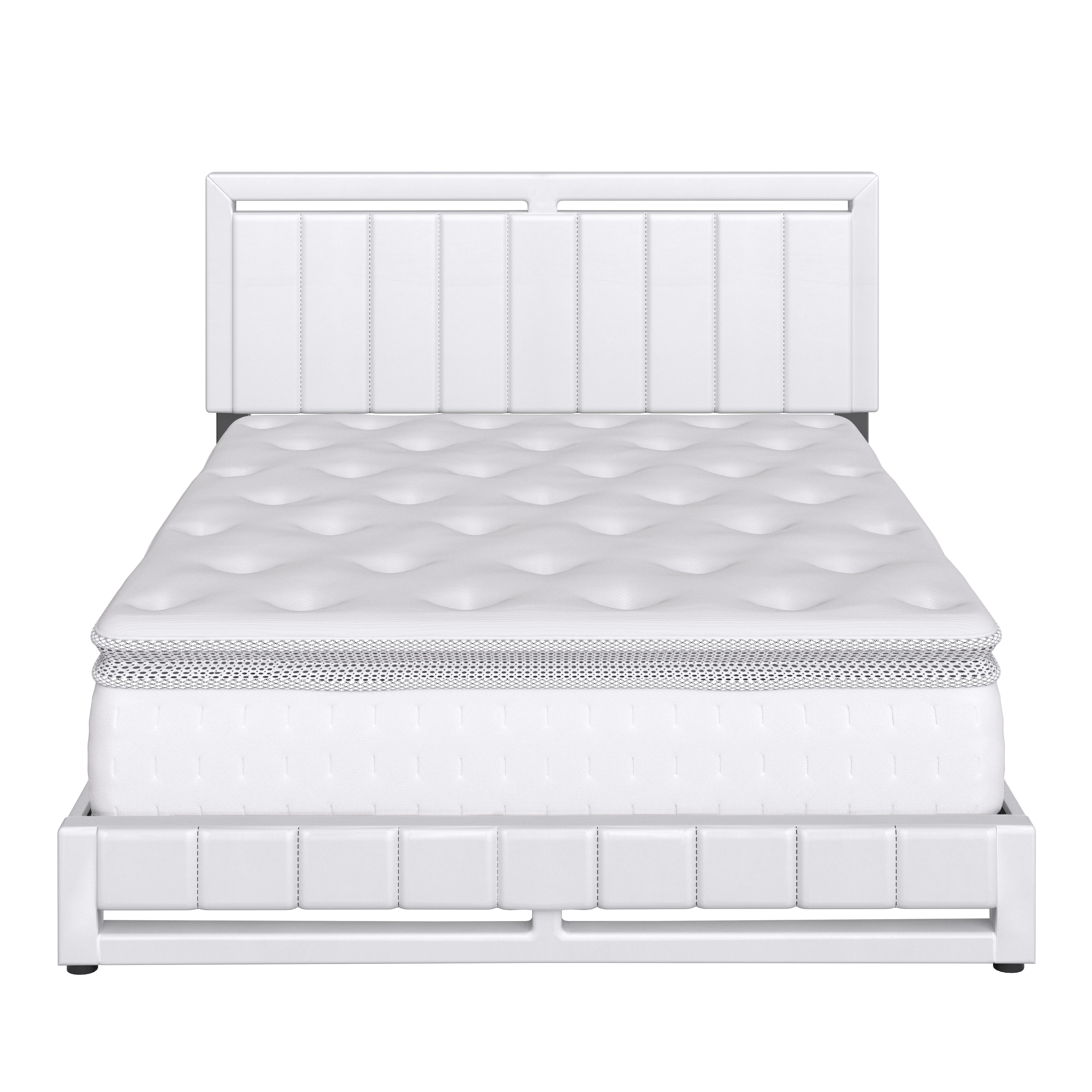 Roza King Upholstered Faux Leather Platform Bed, White, large