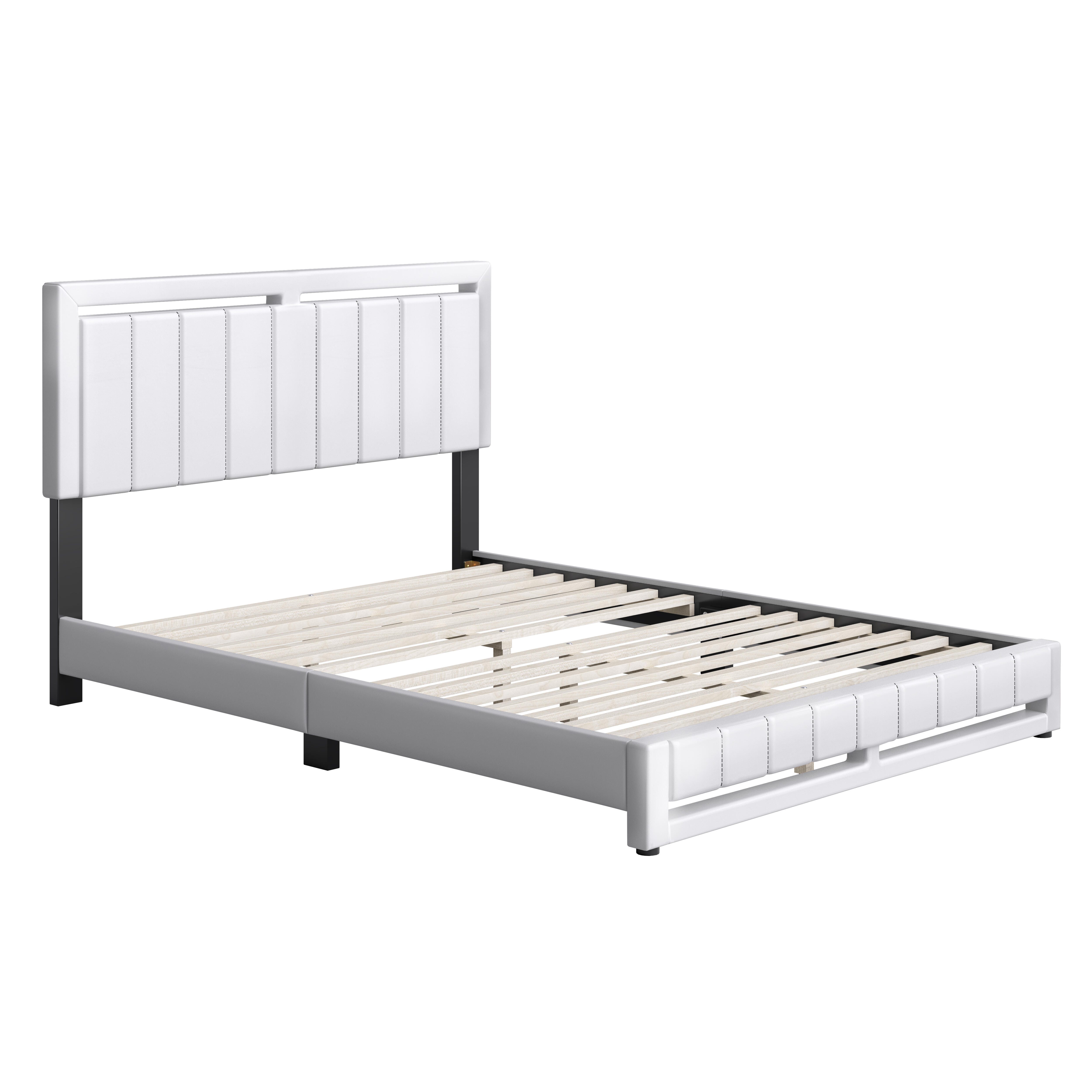 Roza Queen Upholstered Faux Leather Platform Bed, White, large
