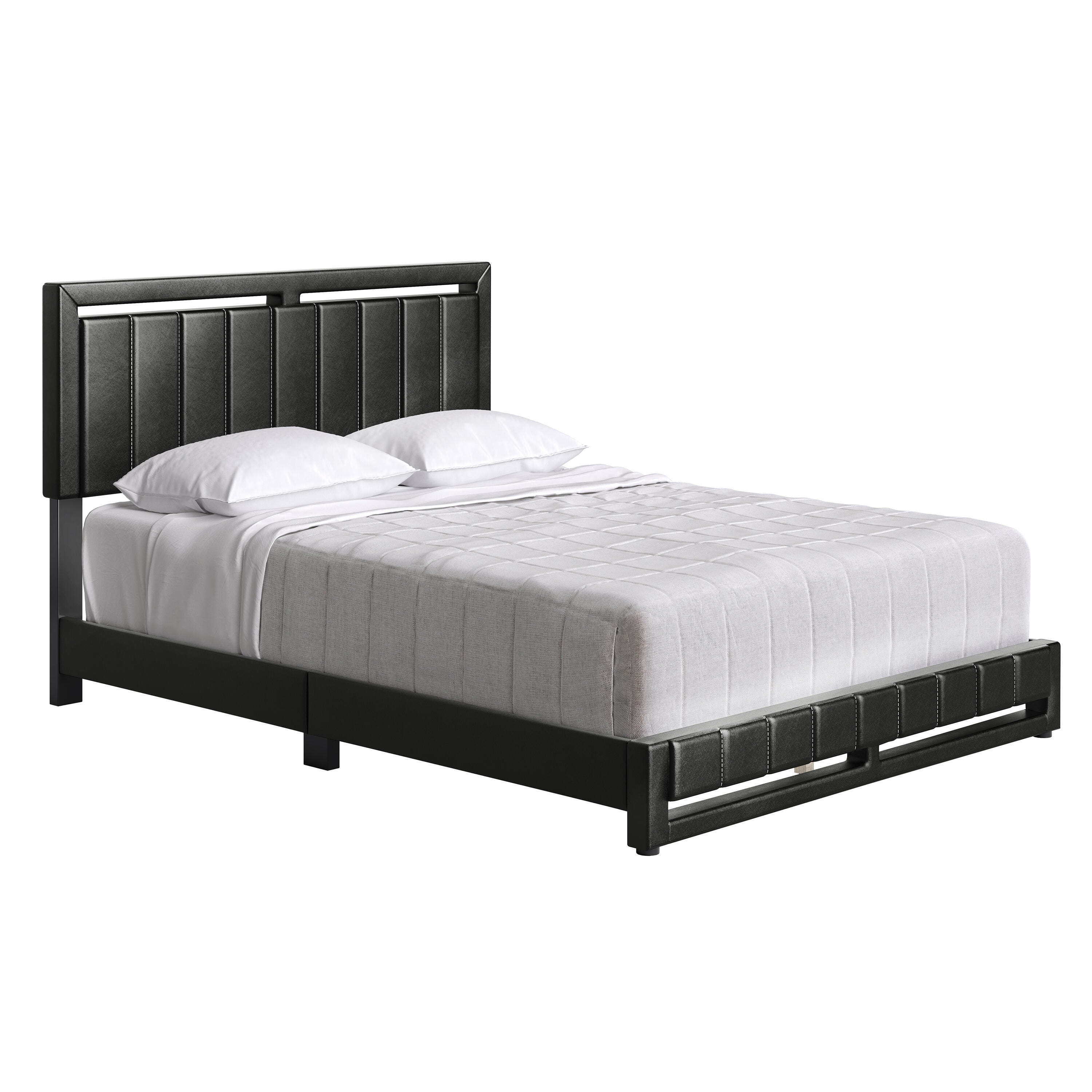 Roza Queen Upholstered Faux Leather Platform Bed, Black, large