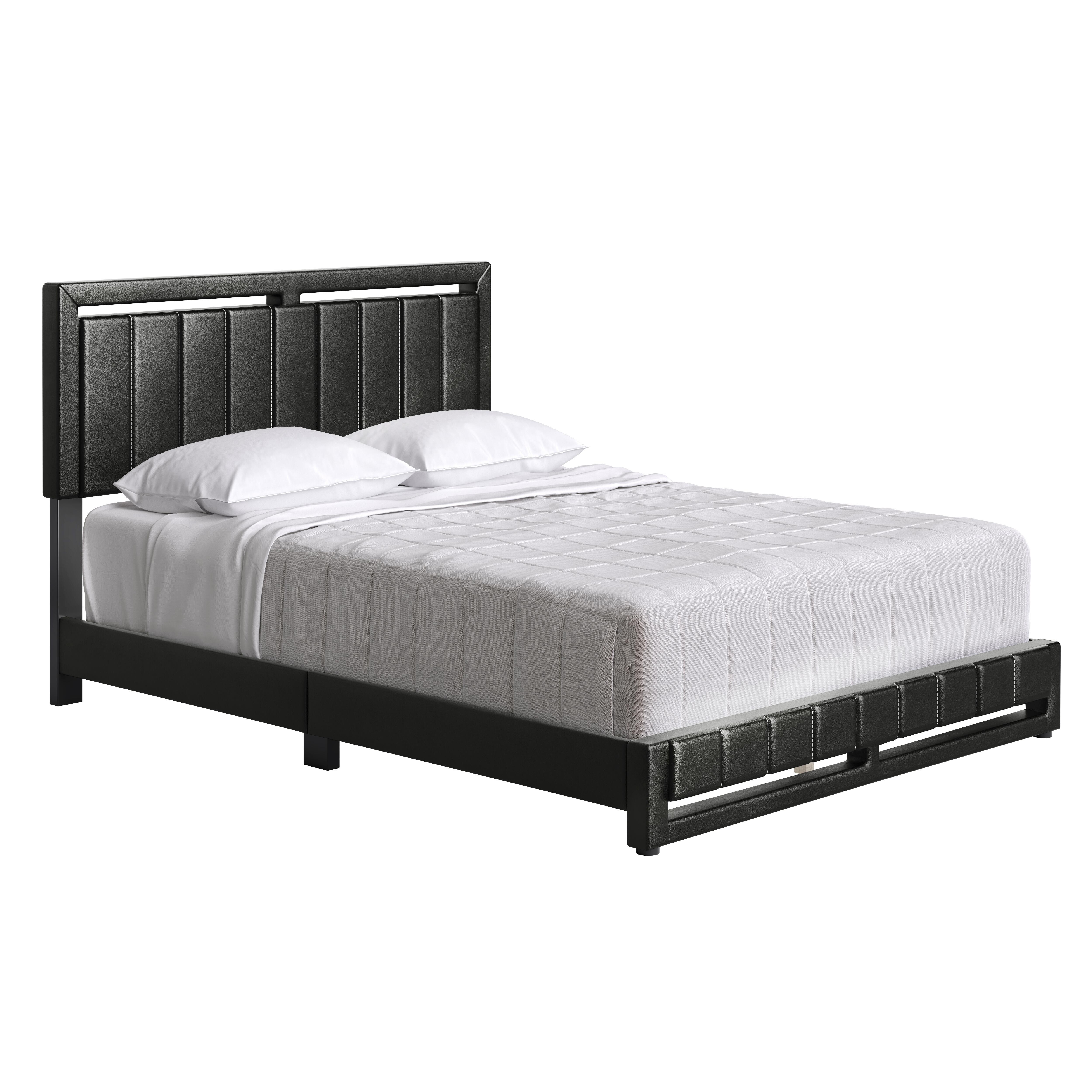 Roza Queen Upholstered Faux Leather Platform Bed, Black, large