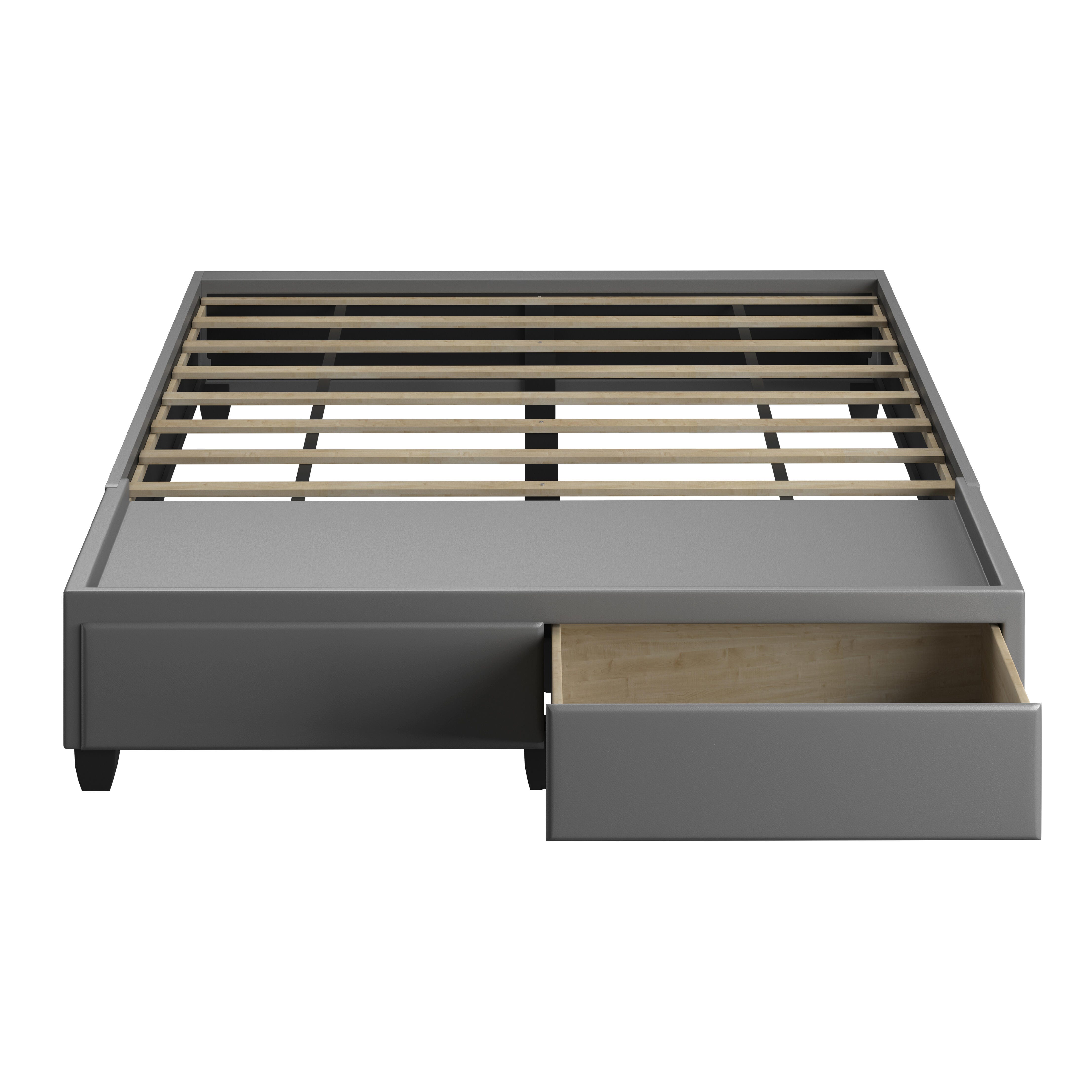 Kalinda Queen Upholstered Faux Leather Storage Bed, Gray, large