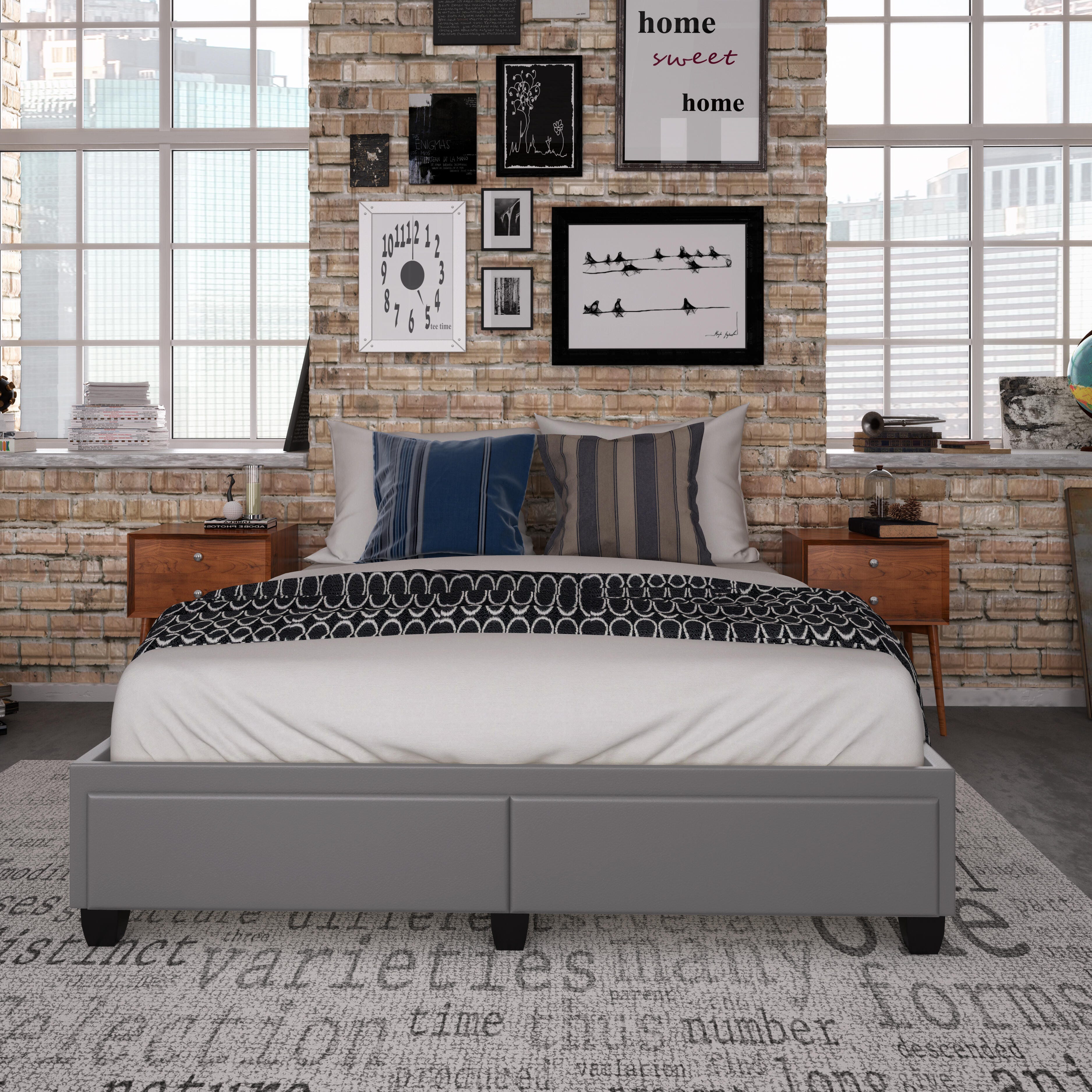 Kalinda Queen Upholstered Faux Leather Storage Bed, Gray, large