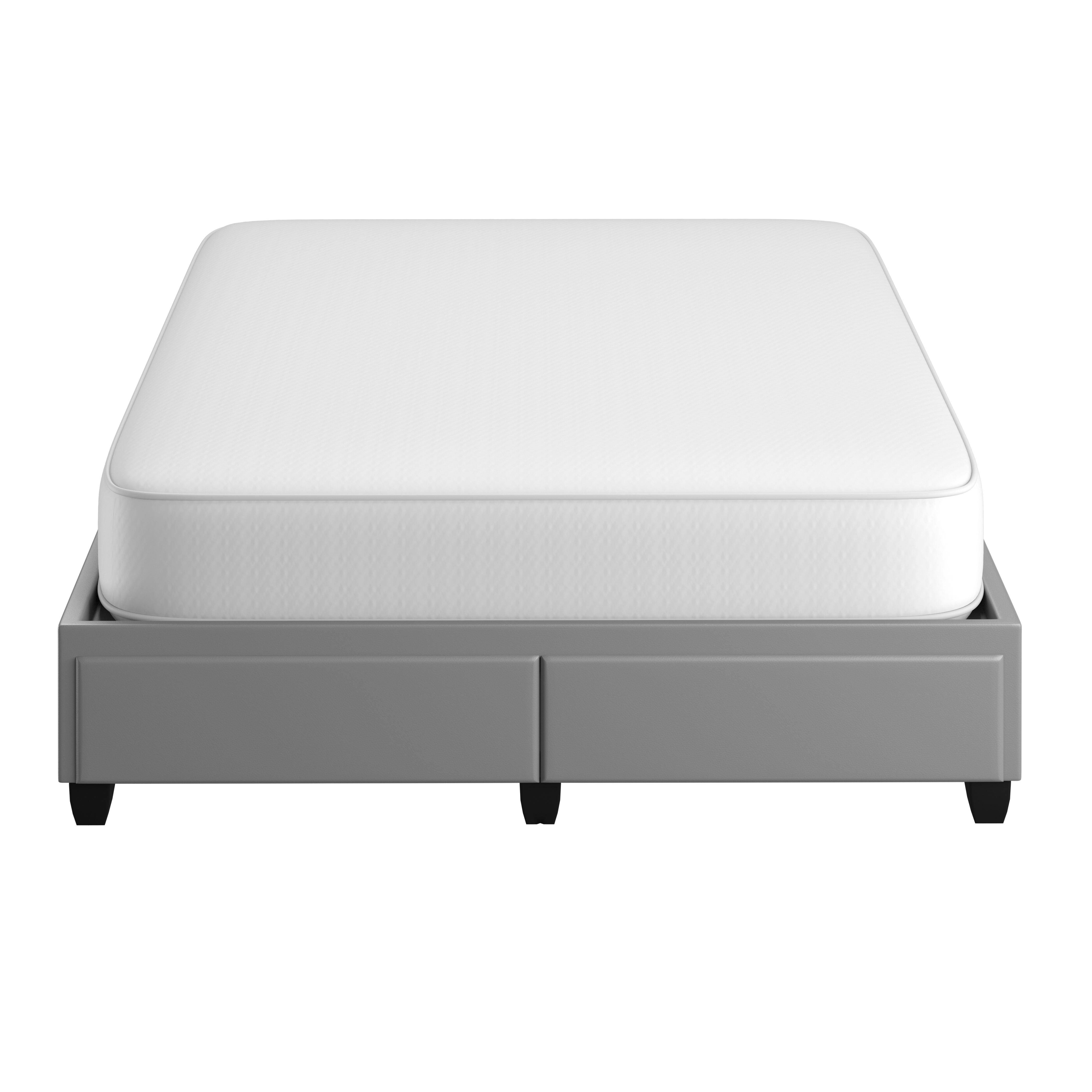 Kalinda Queen Upholstered Faux Leather Storage Bed, Gray, large