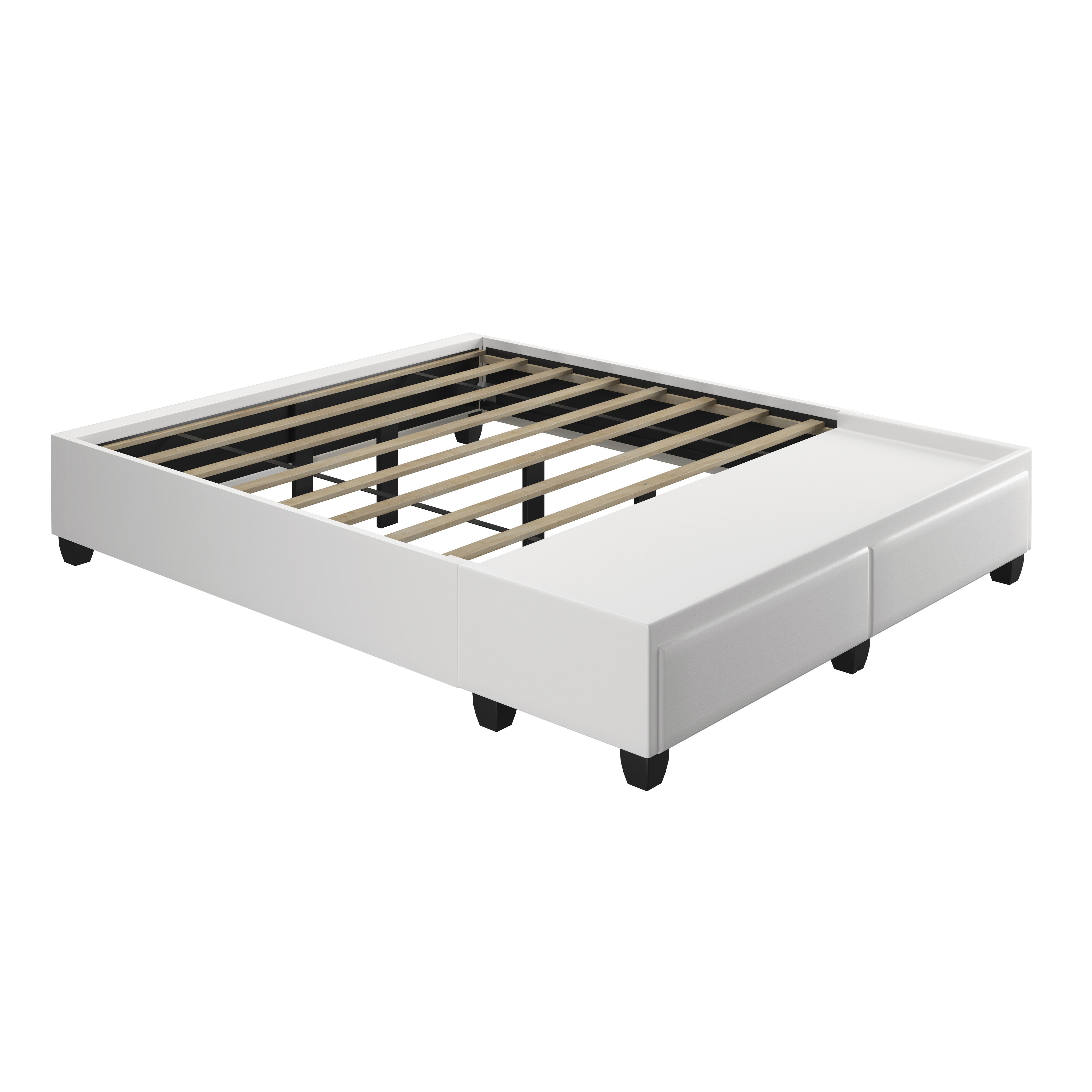 Kalinda Queen Upholstered Faux Leather Storage Bed, White, large