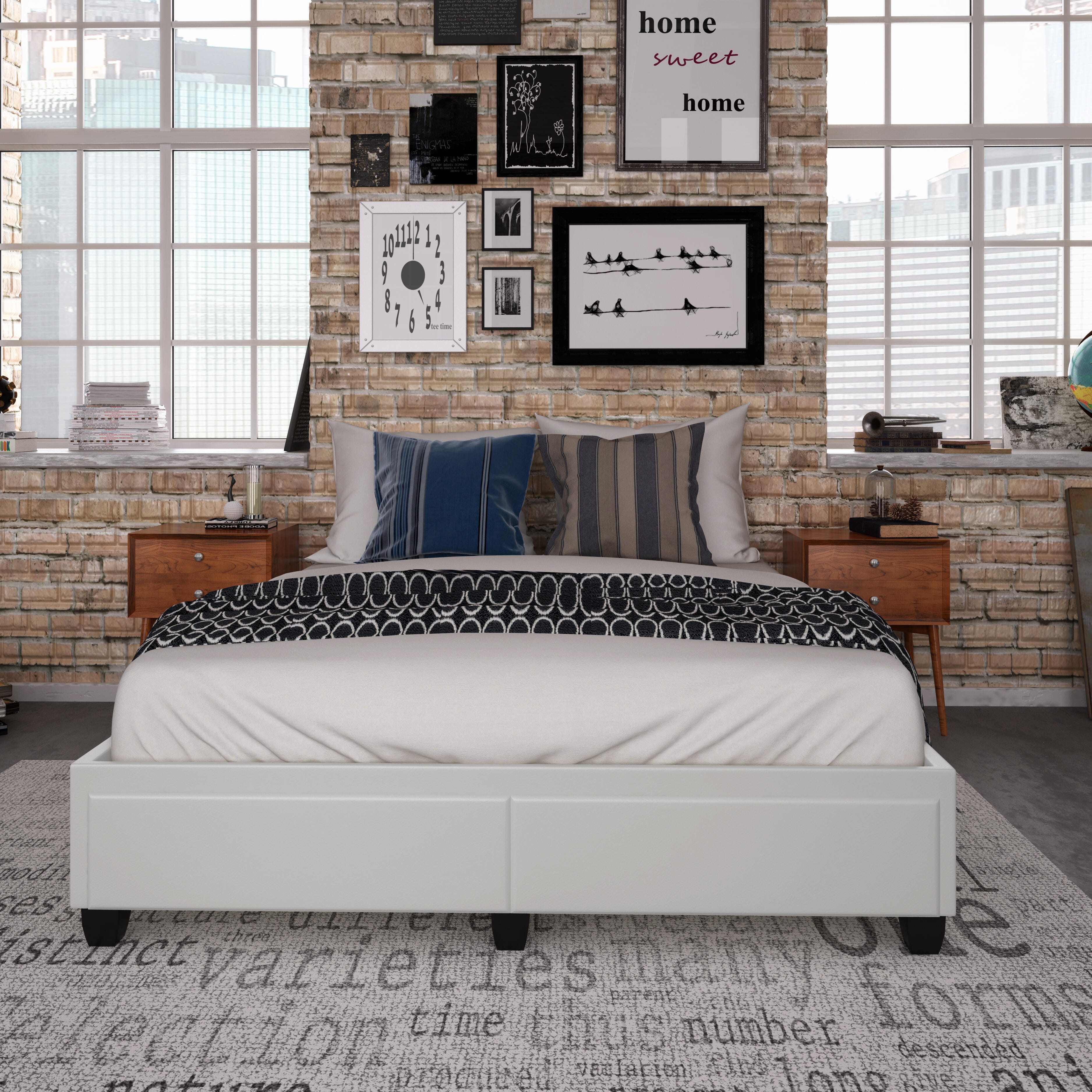 Kalinda Queen Upholstered Faux Leather Storage Bed, White, large