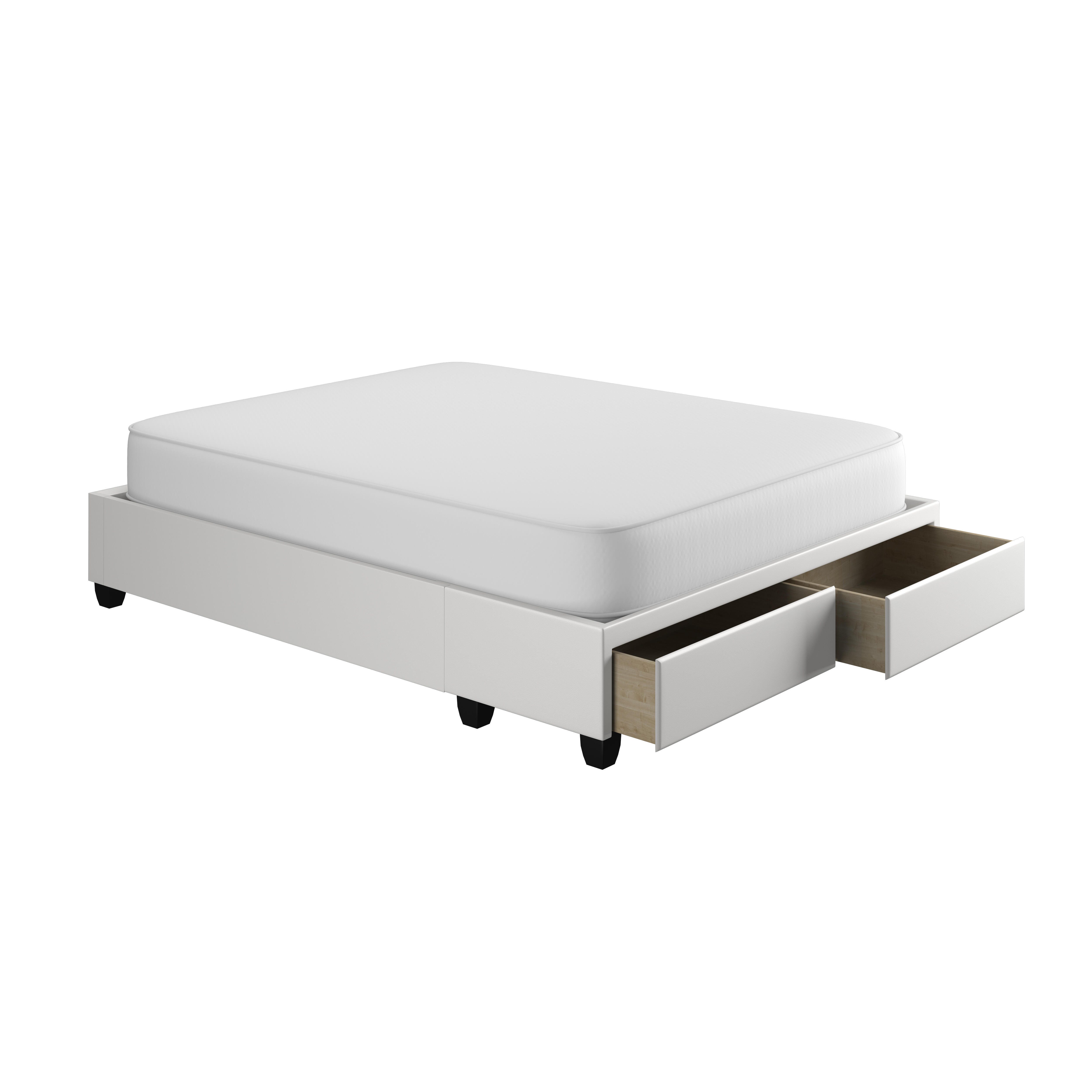 Kalinda Queen Upholstered Faux Leather Storage Bed, White, large