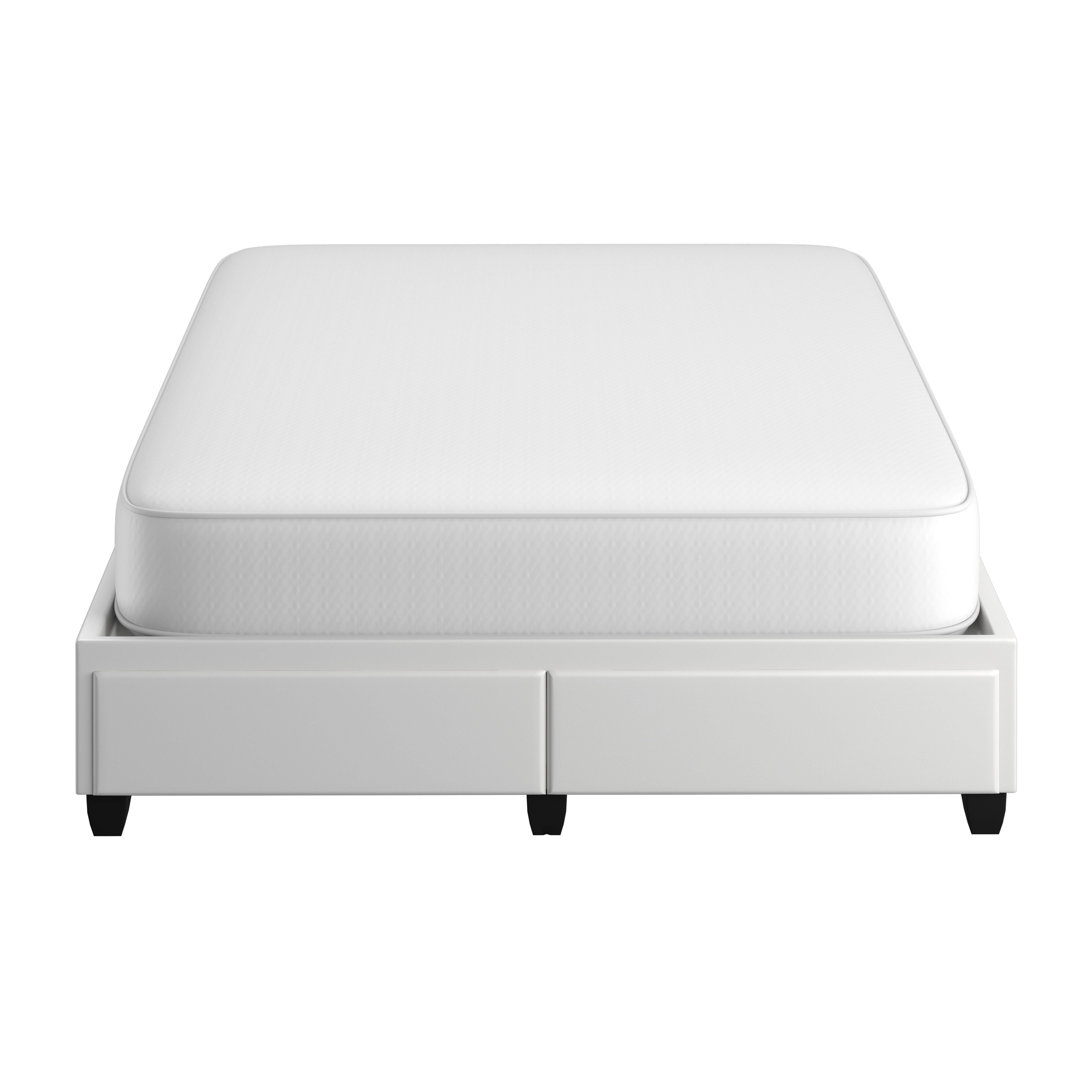 Kalinda Queen Upholstered Faux Leather Storage Bed, White, large